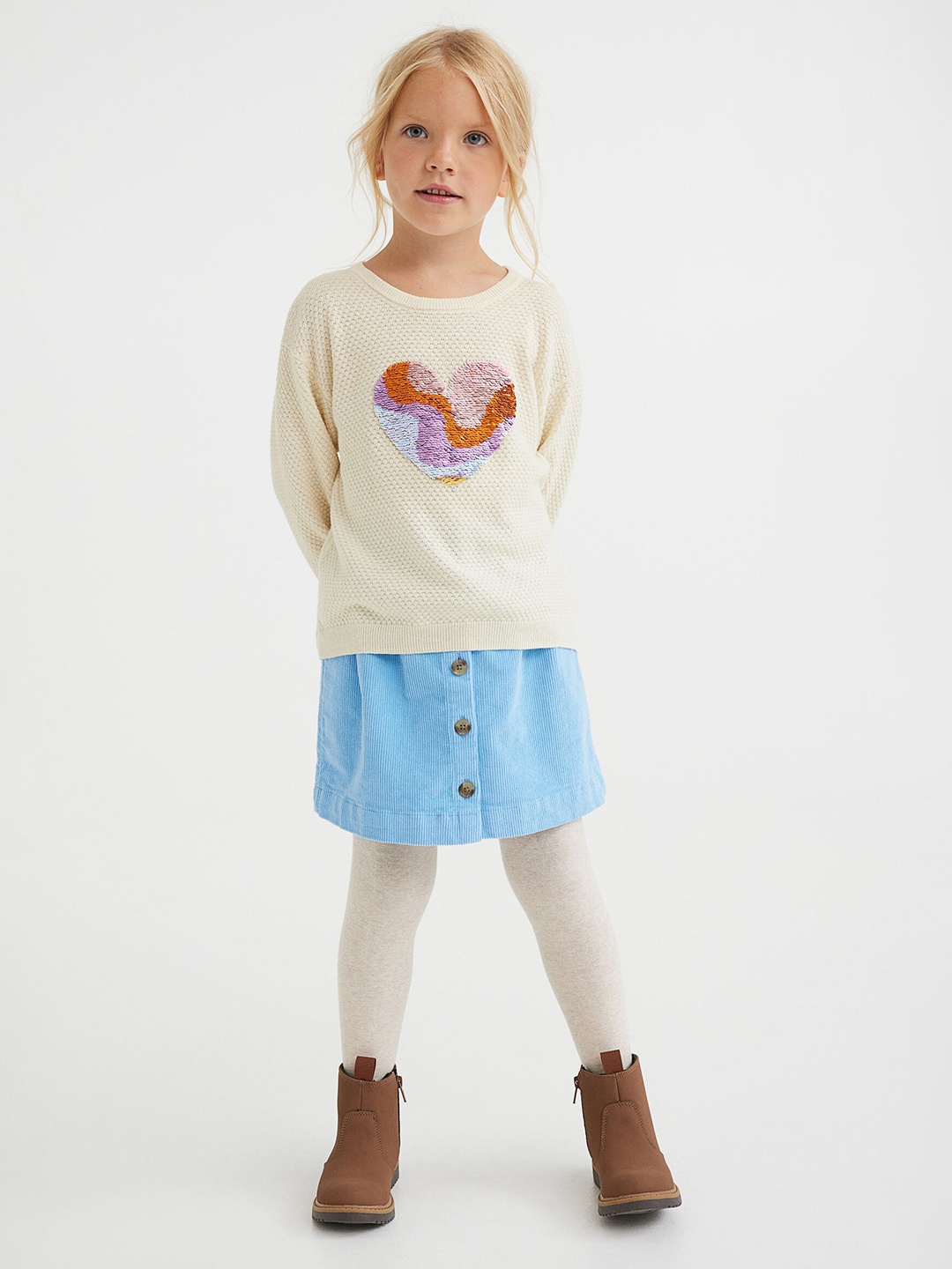 

H&M Girls Cream & Purple Embellished Motif-Detail Pure Cotton Jumper