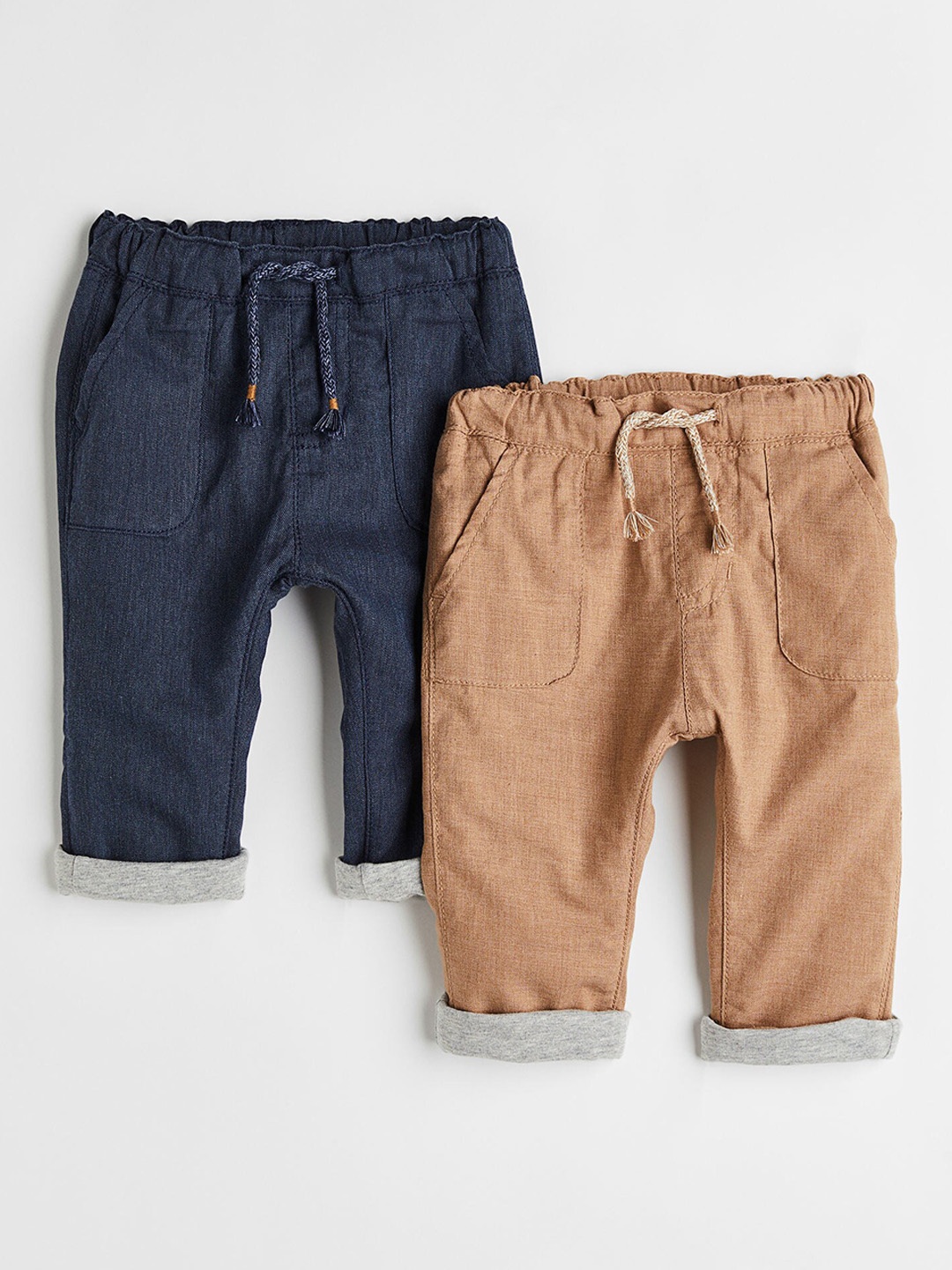 

H&M Boys Beige & Navy Blue 2-Pack Lined Pull-On Trousers