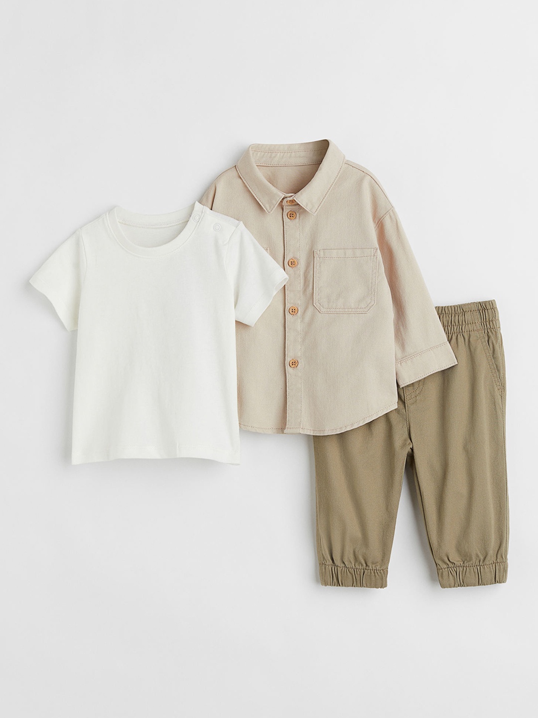 

H&M Boys 3-Piece Pure Cotton Set, Beige