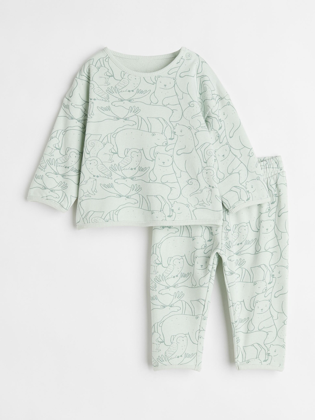 

H&M Girls Green 2-Piece Printed Cotton Sweatshirt Set