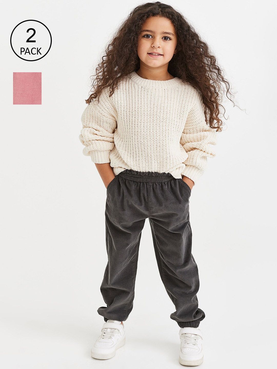 

H&M Girls Grey & Pink 2-Pack Cotton Corduroy Joggers
