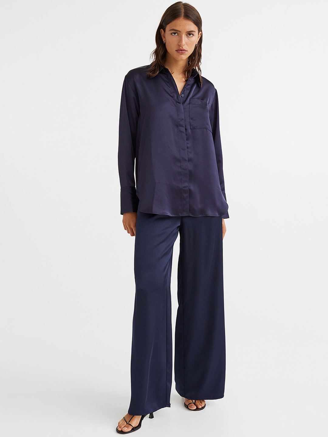 

H&M Women Blue Wide Satin Trousers