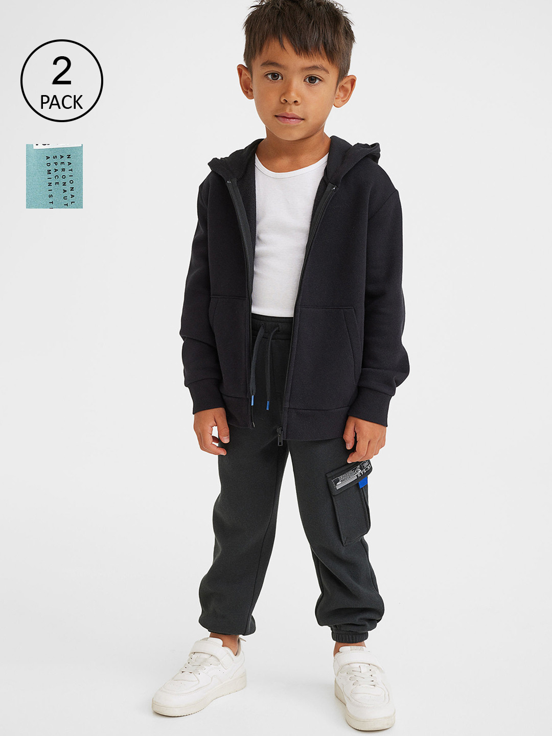 

H&M Boys Black & Turquoise Blue 2-Pack Printed Joggers