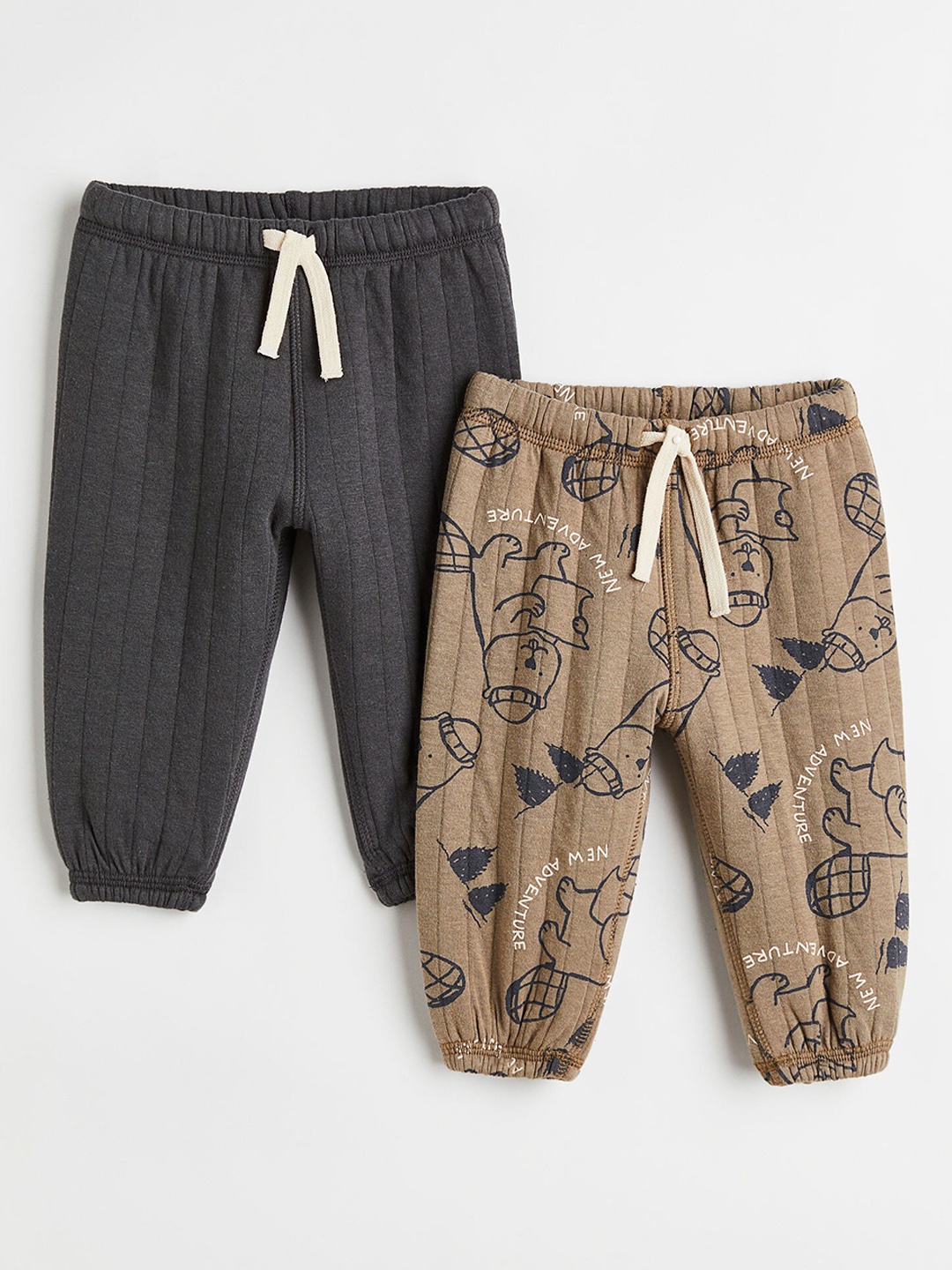 

H&M Boys Beige Pack Of 2 Animal Printed Cotton Joggers Trousers