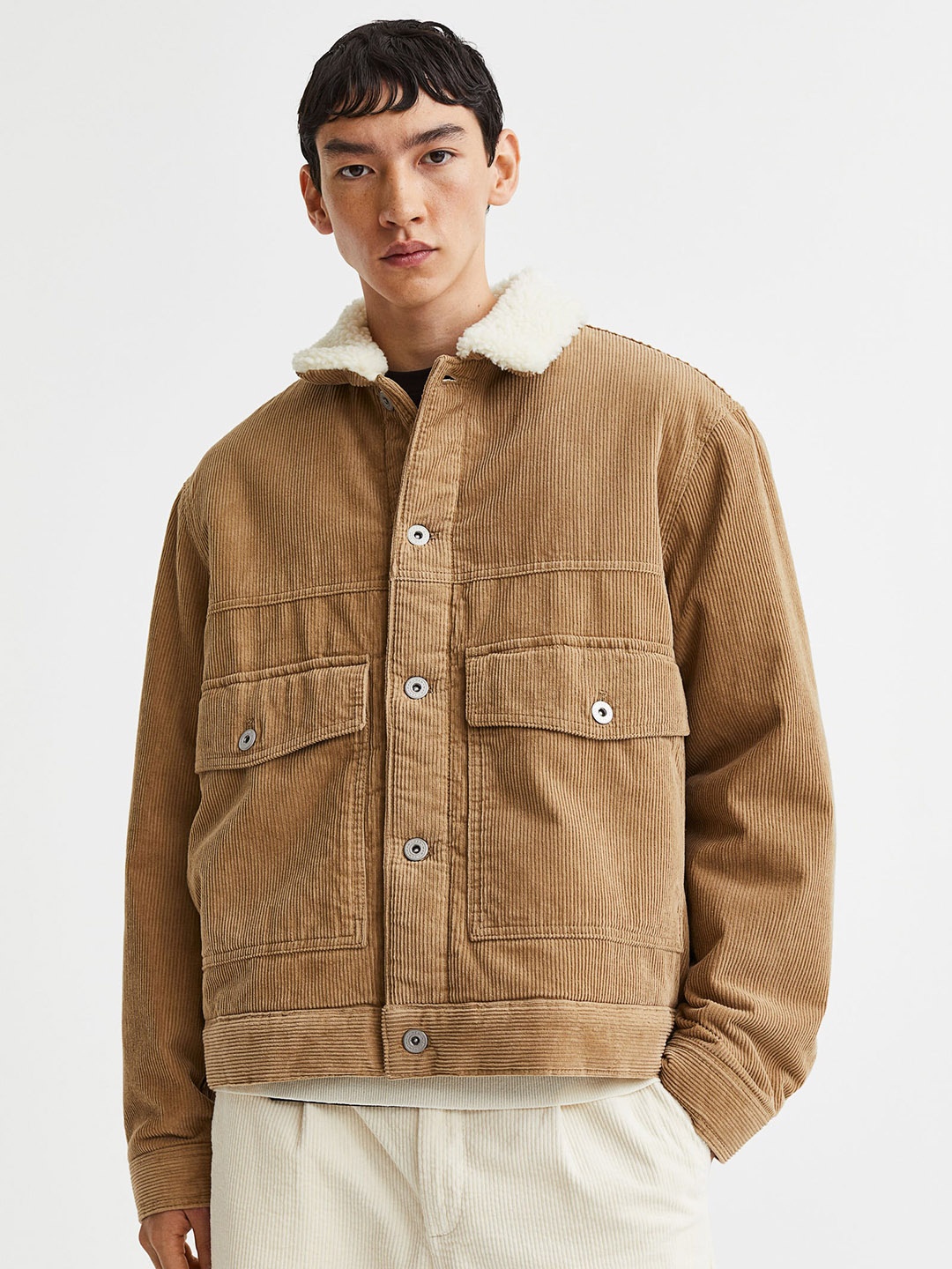 

H&M Beige Borg-Lined Corduroy Jacket