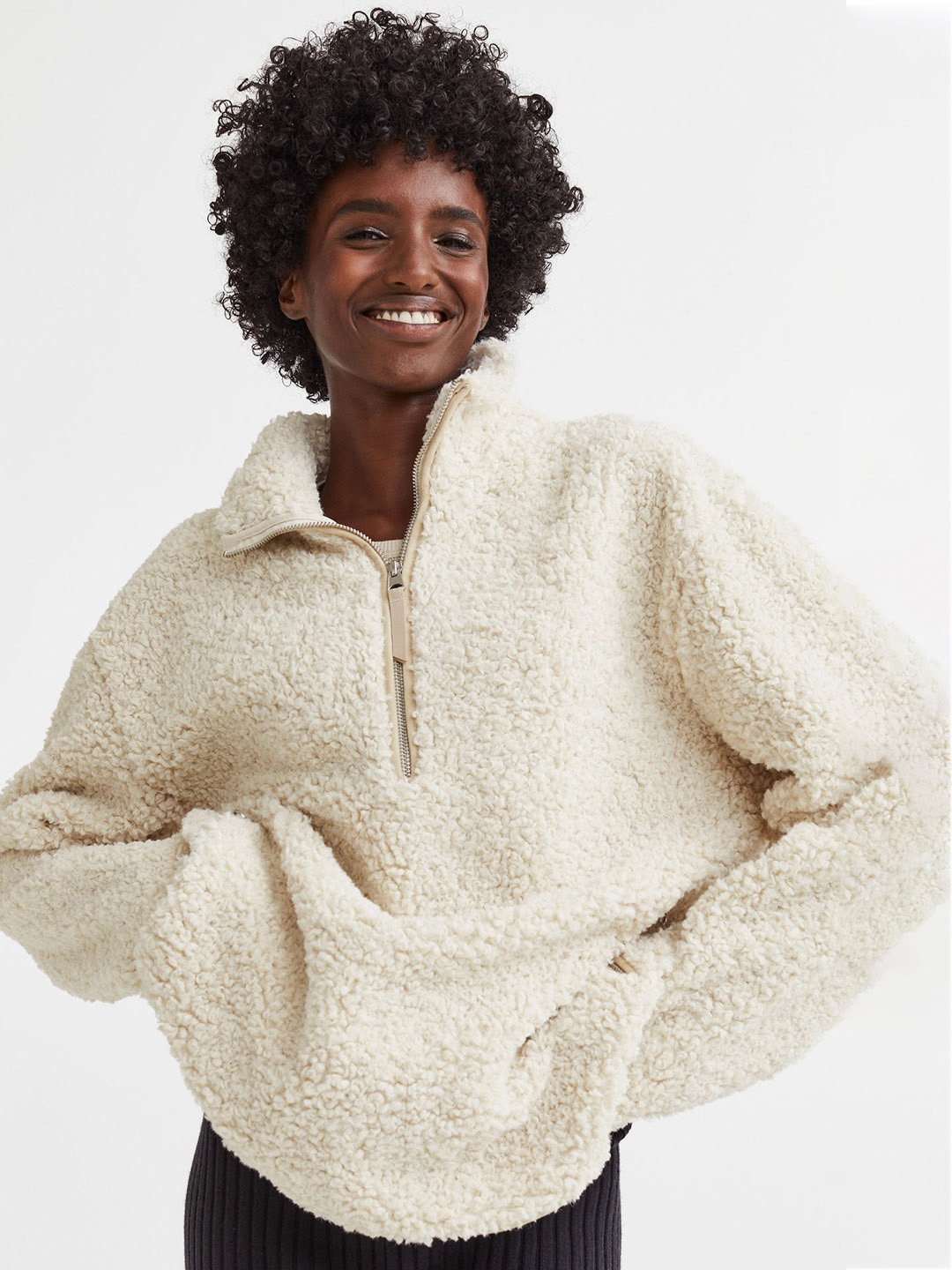 

H&M Women White Teddy Jacket