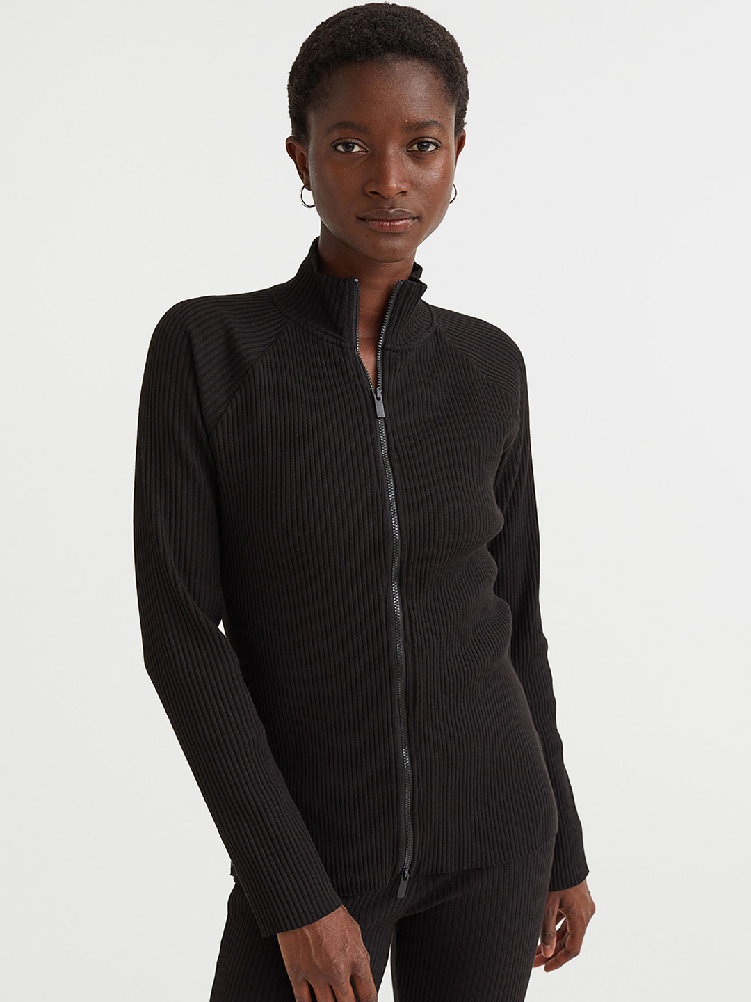 

H&M Black Zip-Through Ribbed Top