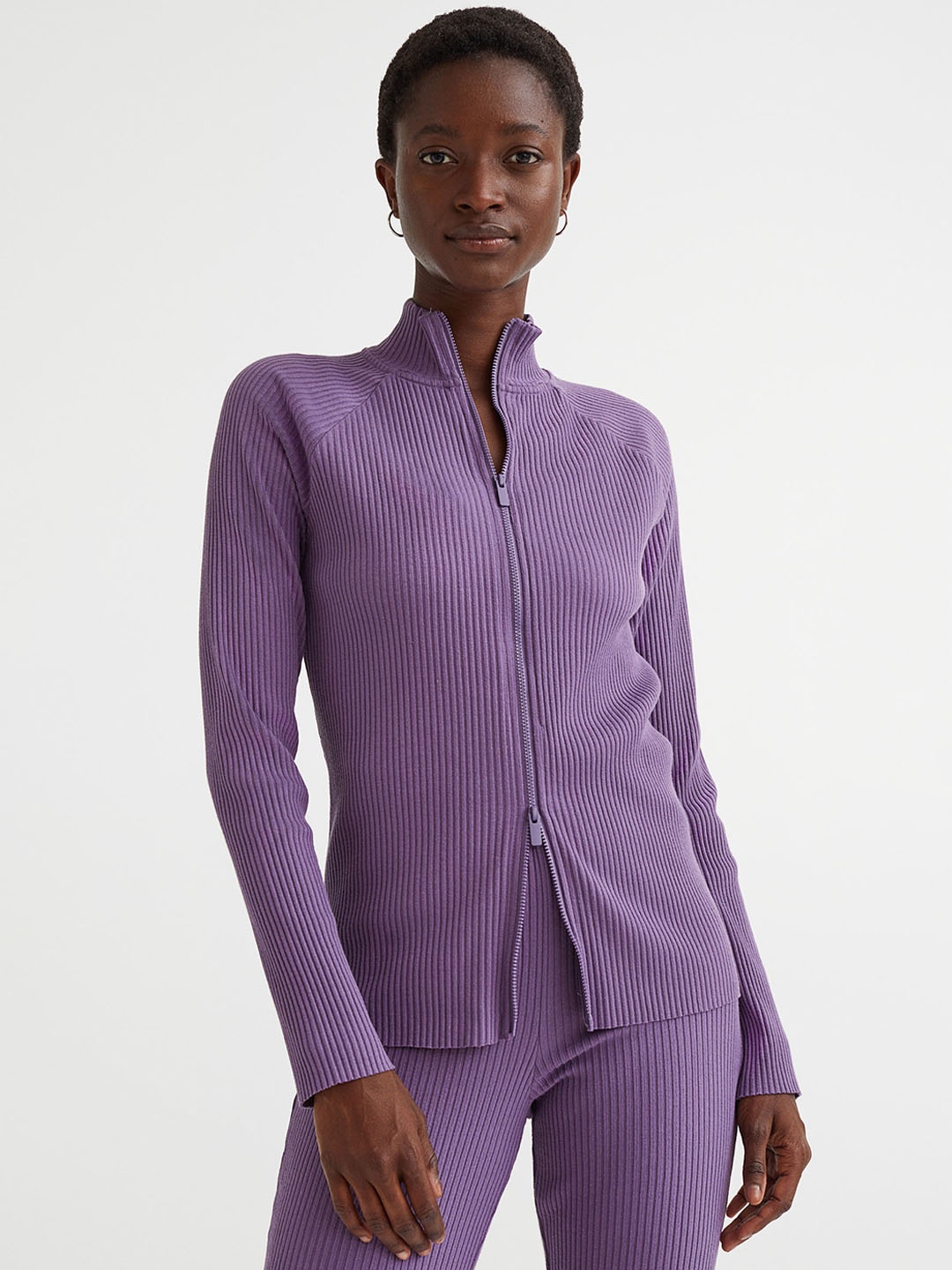 

H&M Purple Zip-Through Ribbed Top