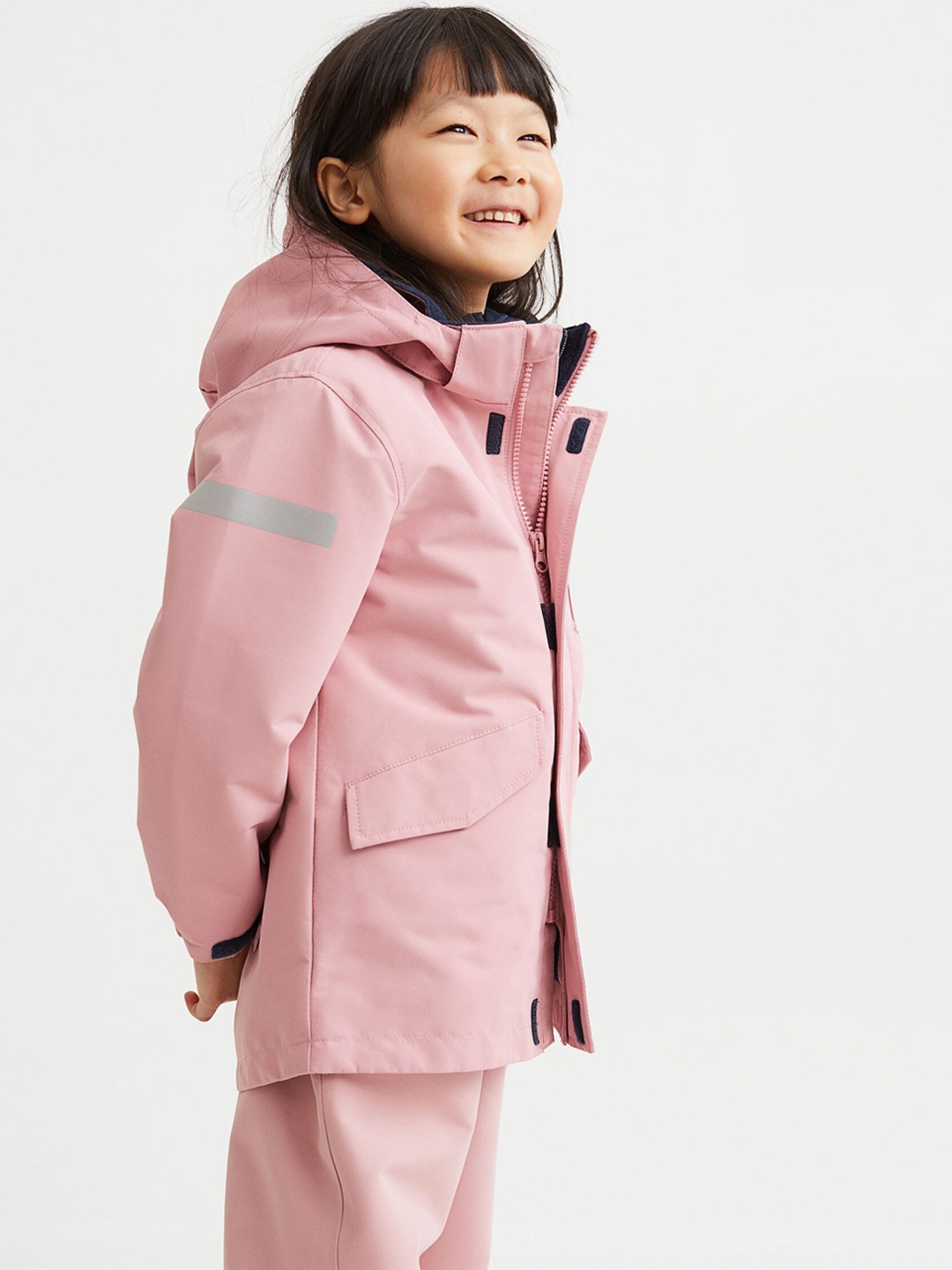 

H&M Girls Pink Solid Water-Repellent Parka