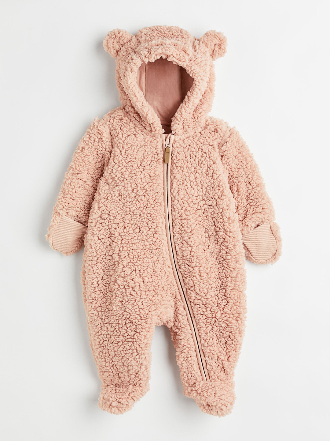 

H&M Girls Pink Solid Pile All-In-One Suit With Ears