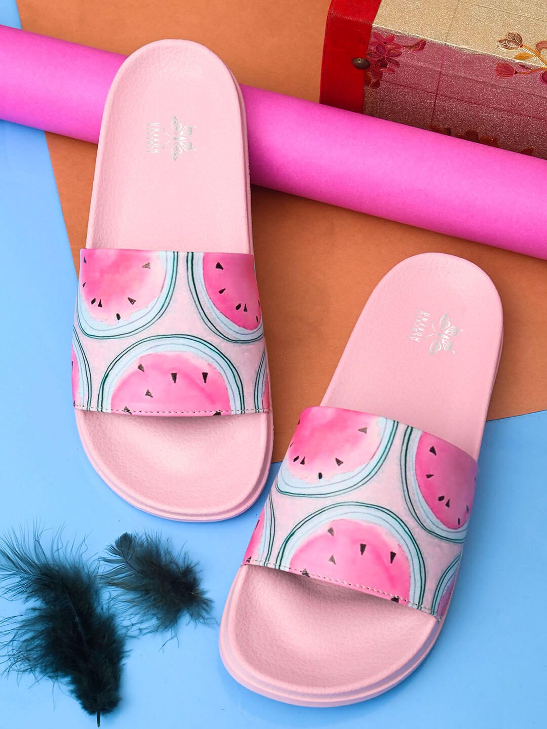 

ALBERTO MORENO Women Pink & Blue Printed Sliders