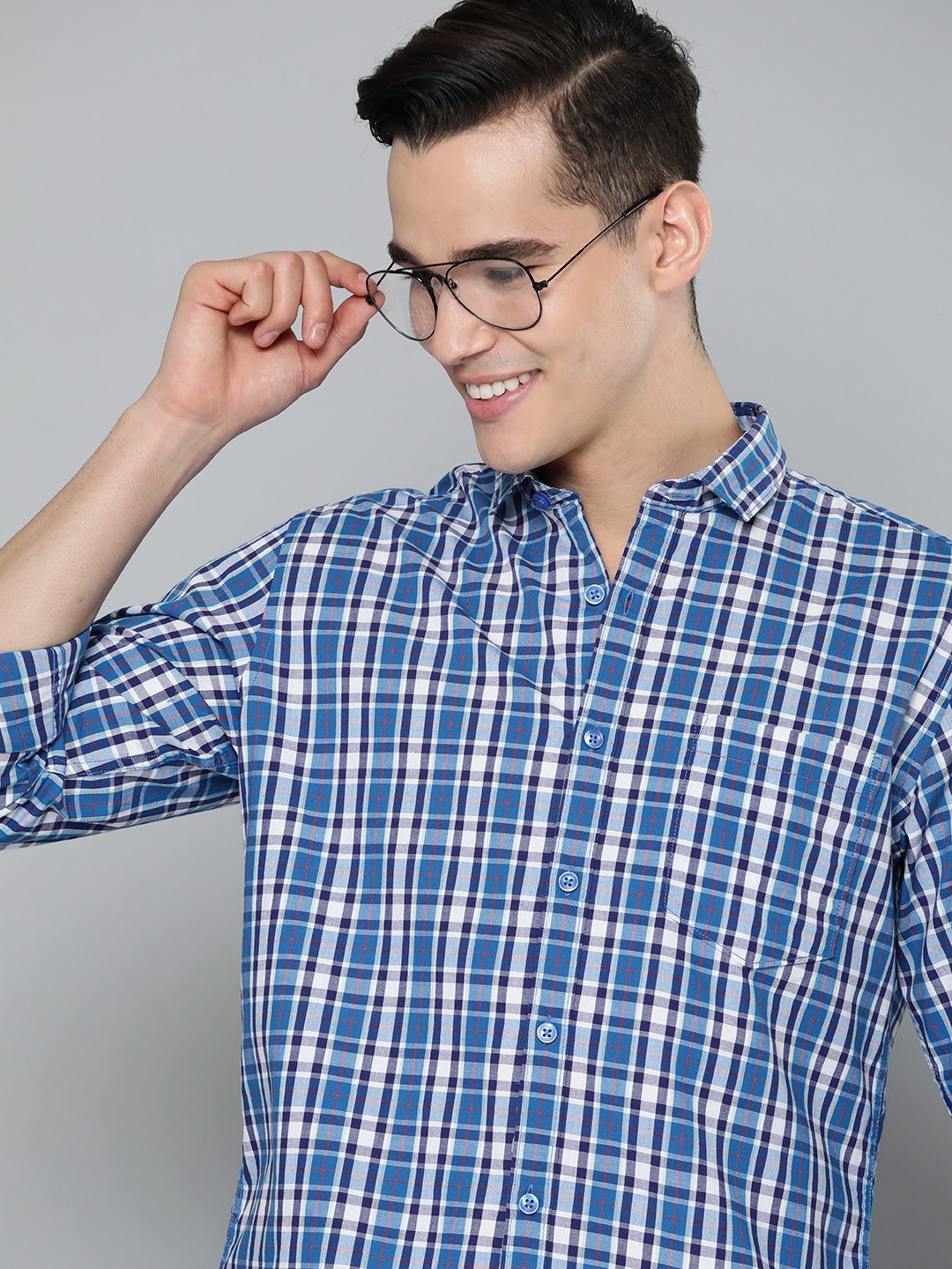 

Mast & Harbour Men Blue Slim Fit Tartan Checks Checked Casual Shirt