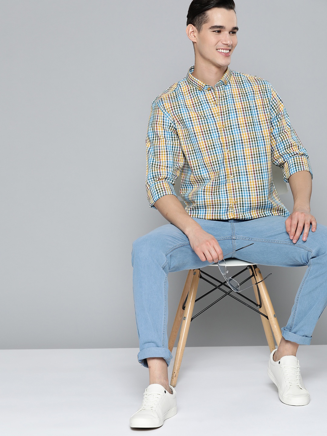 

Mast & Harbour Men Cotton Slim Fit Gingham Checked Casual Shirt, Multi