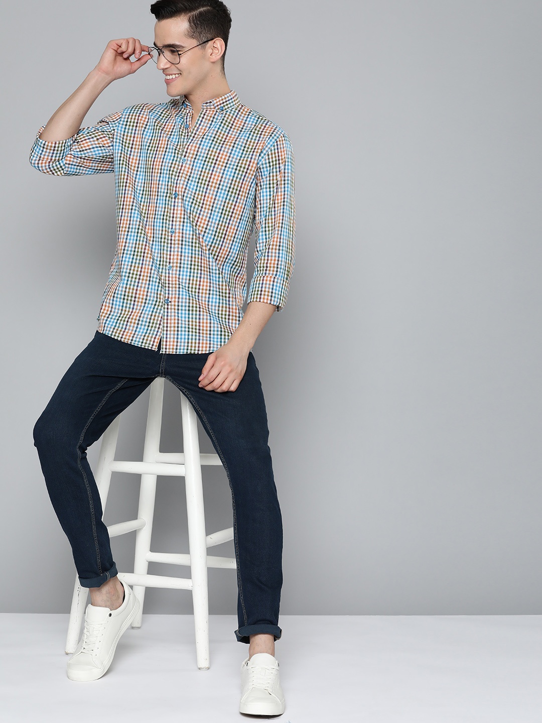 

Mast & Harbour Cotton Slim Fit Gingham Checked Shirt, Orange