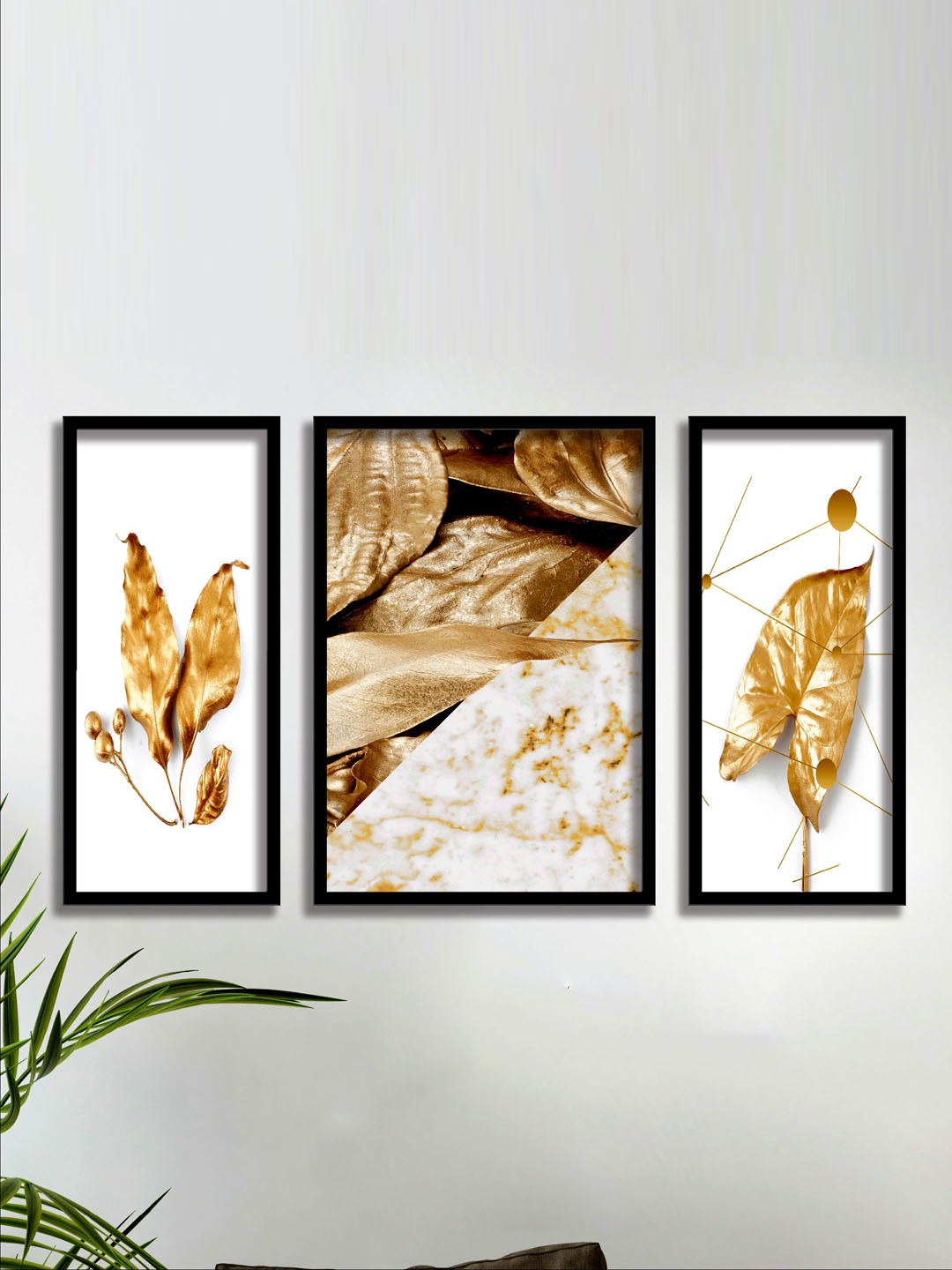 

SAF Set Of 3 Yellow & White UV Textured Painting Wall Art