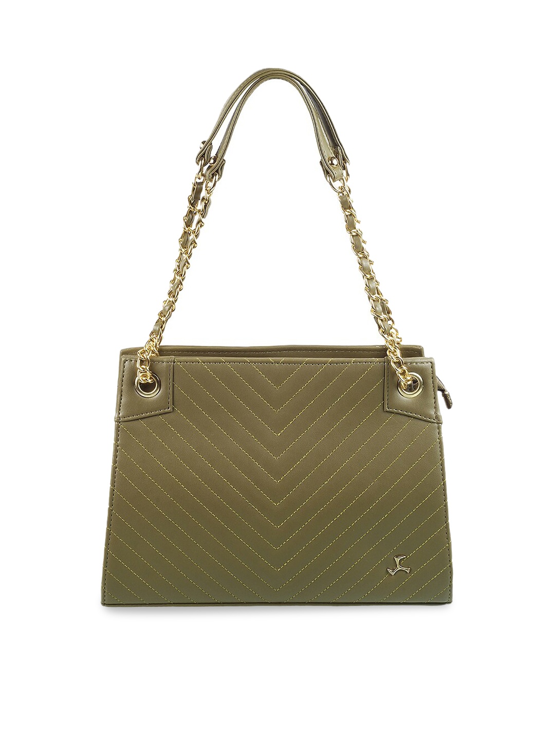 

Mochi Olive Green Textured Structured Shoulder Bag