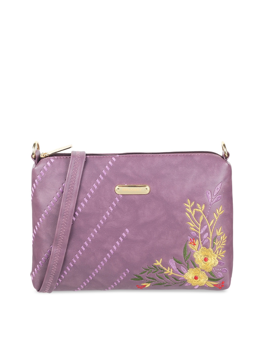 

WALKWAY by Metro Purple Floral Embellished Structured Sling Bag