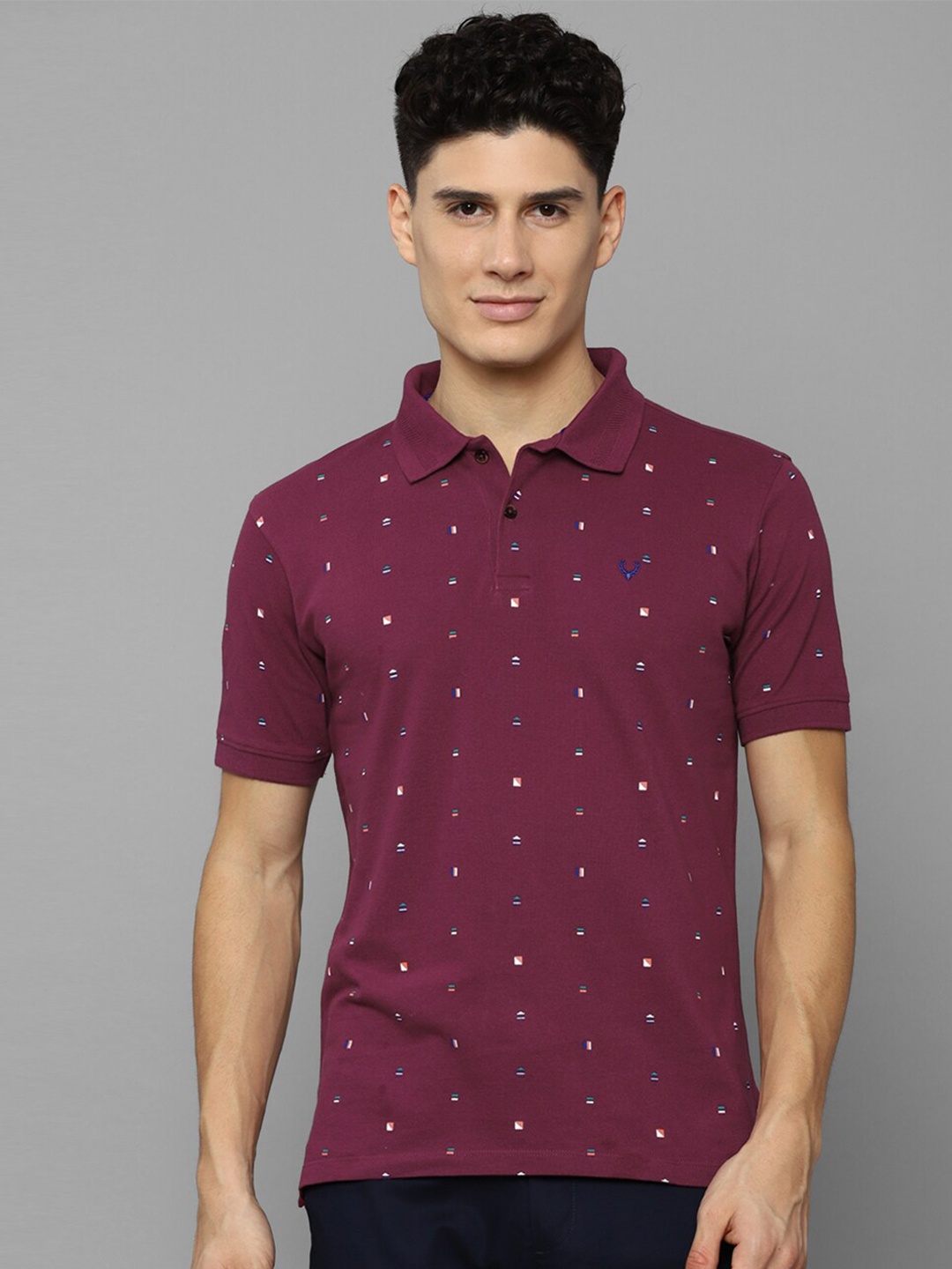 

Allen Solly Men Purple Printed Polo Collar Regular Fit Cotton T-shirt