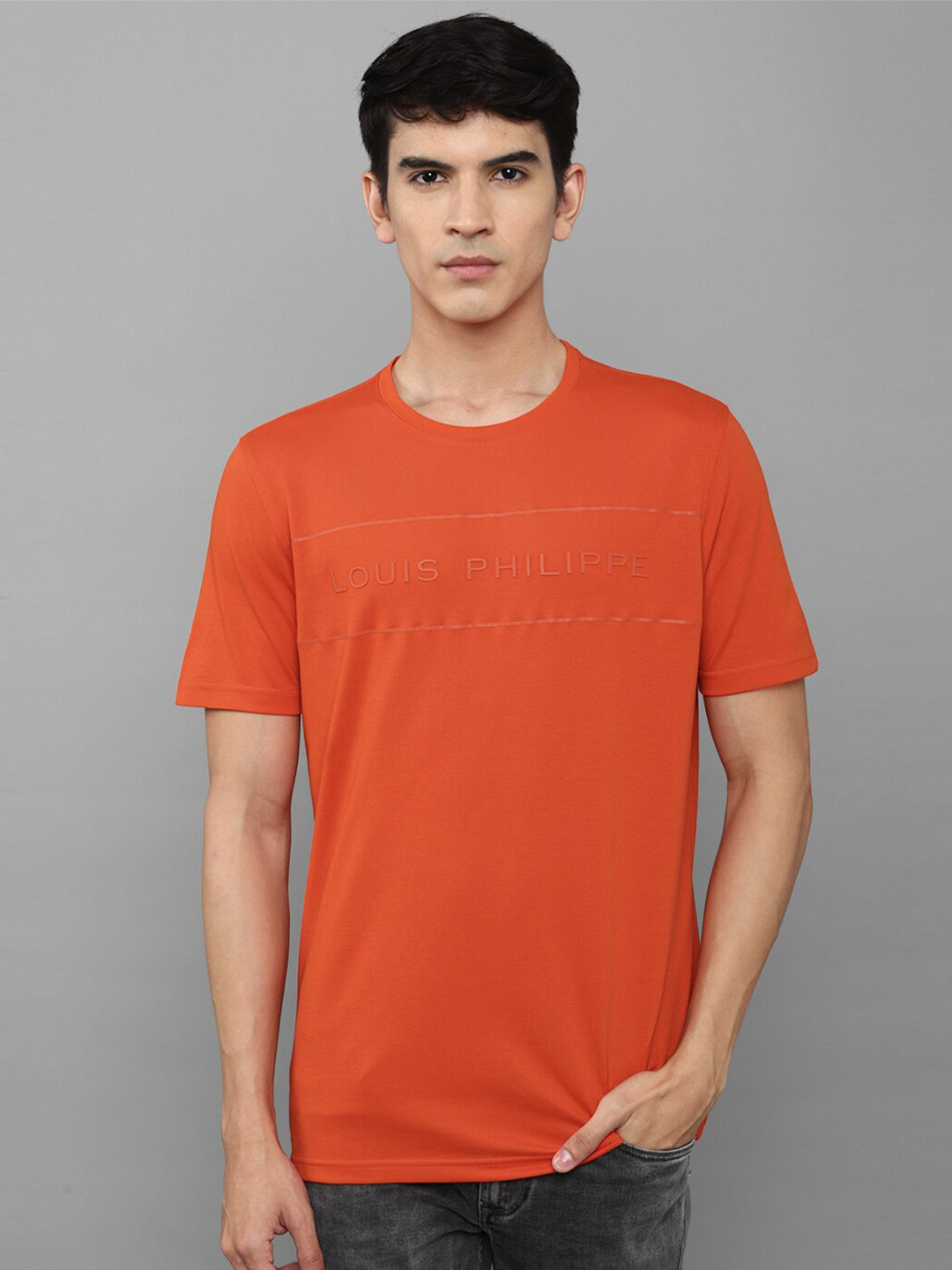 

Louis Philippe Men Orange Typography Slim Fit T-shirt