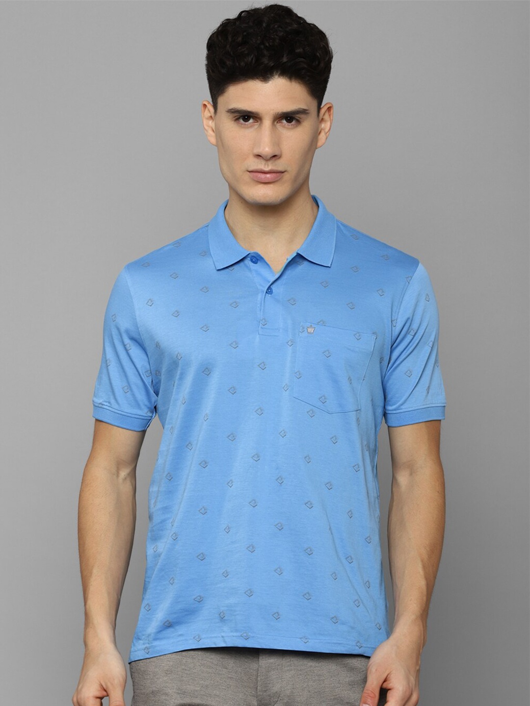 

Louis Philippe Men Blue Printed Polo Collar Cotton T-shirt