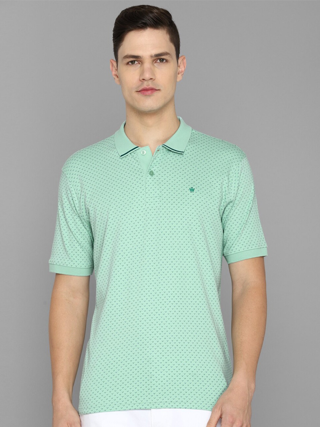 

Louis Philippe Men Green Printed Polo Collar Cotton T-shirt