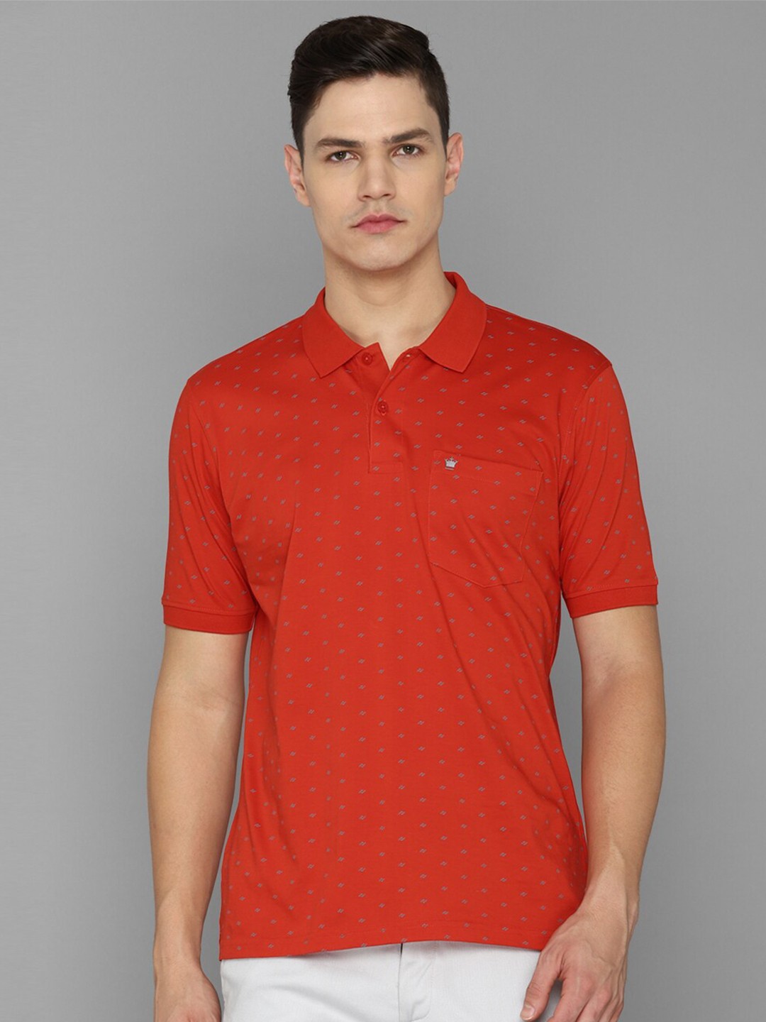 

Louis Philippe Men Red Printed Polo Collar Cotton T-shirt
