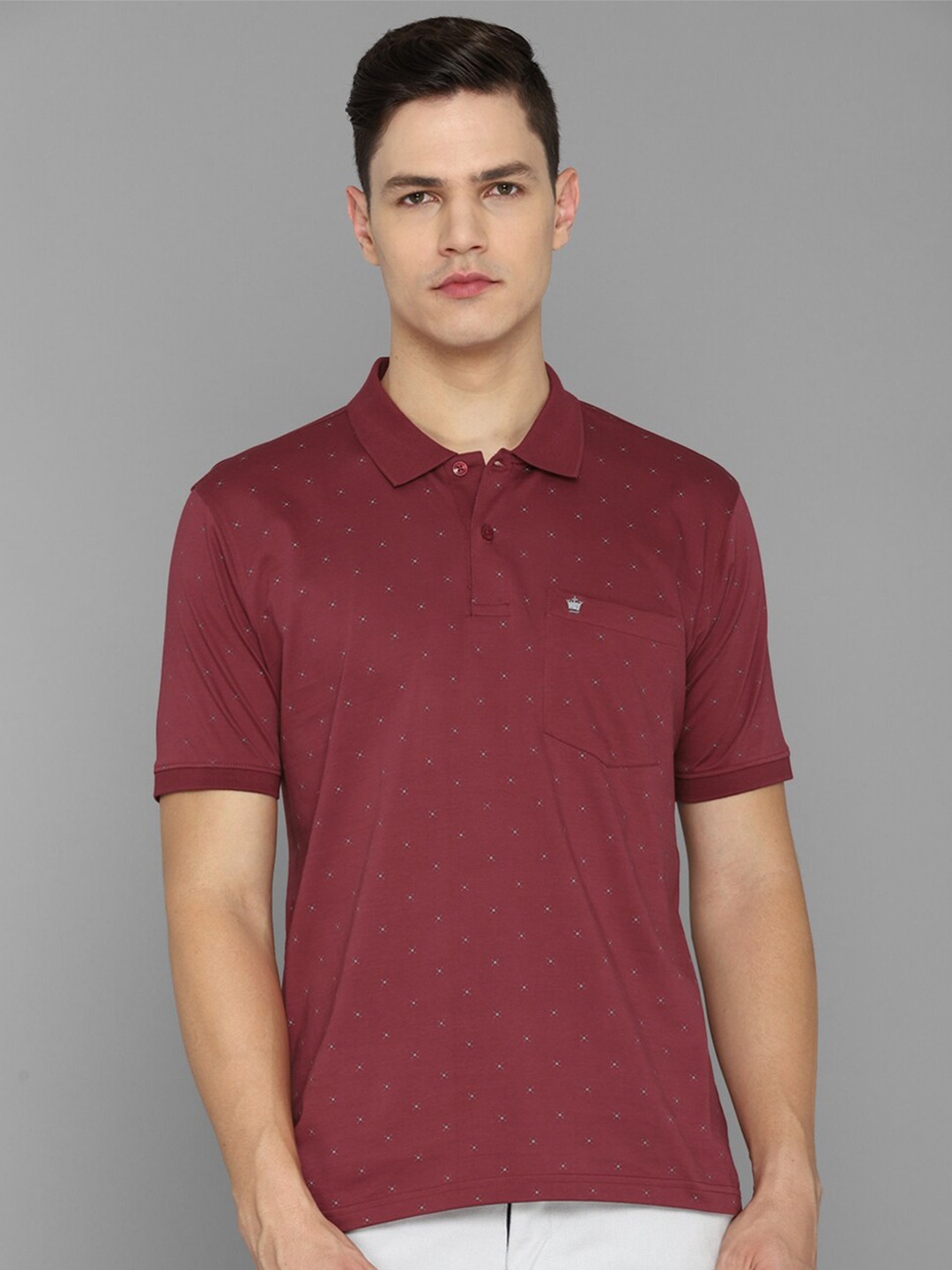 

Louis Philippe Men Maroon Printed Polo Collar Cotton T-shirt