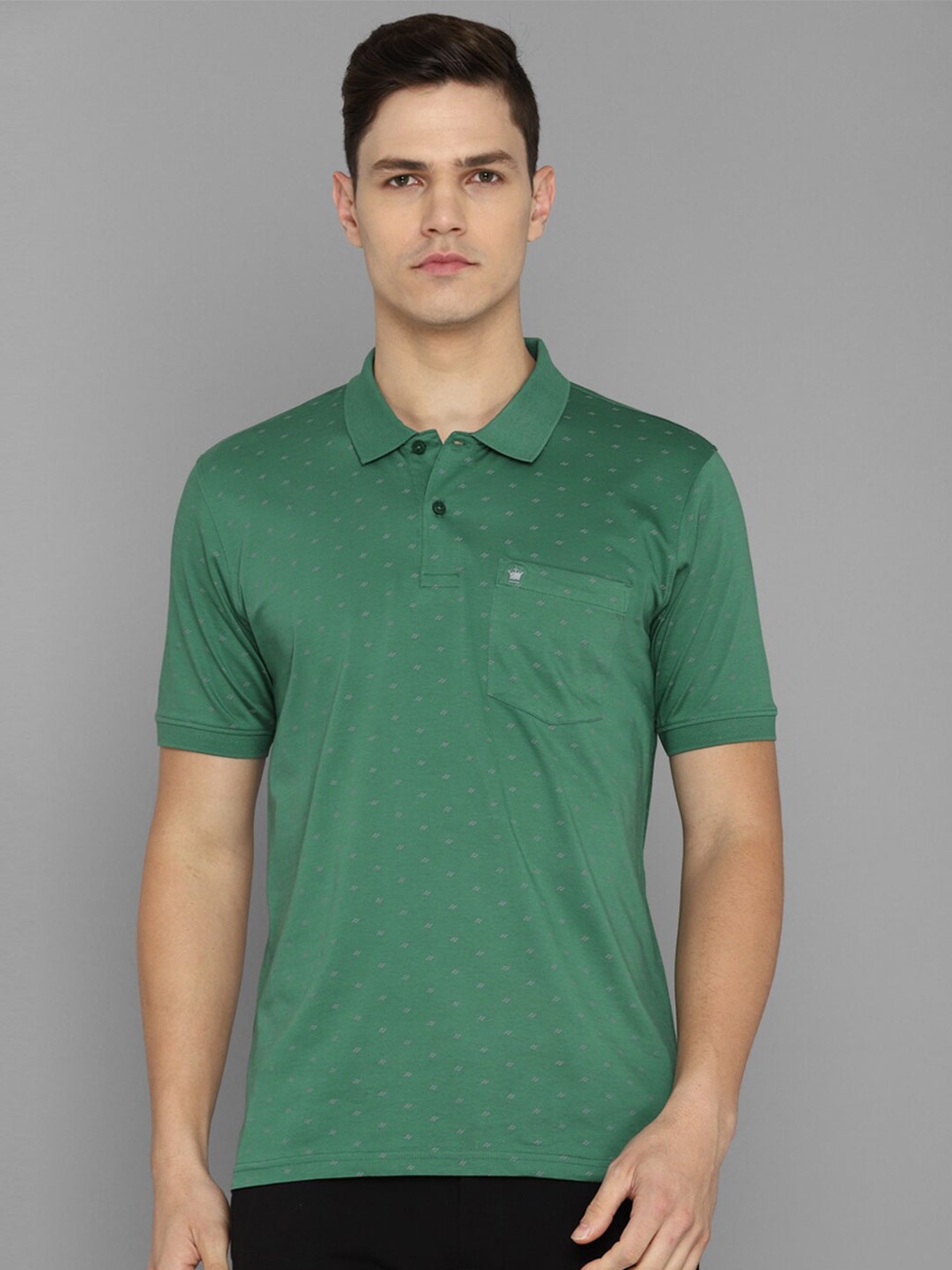 

Louis Philippe Men Green Printed Polo Collar Cotton T-shirt