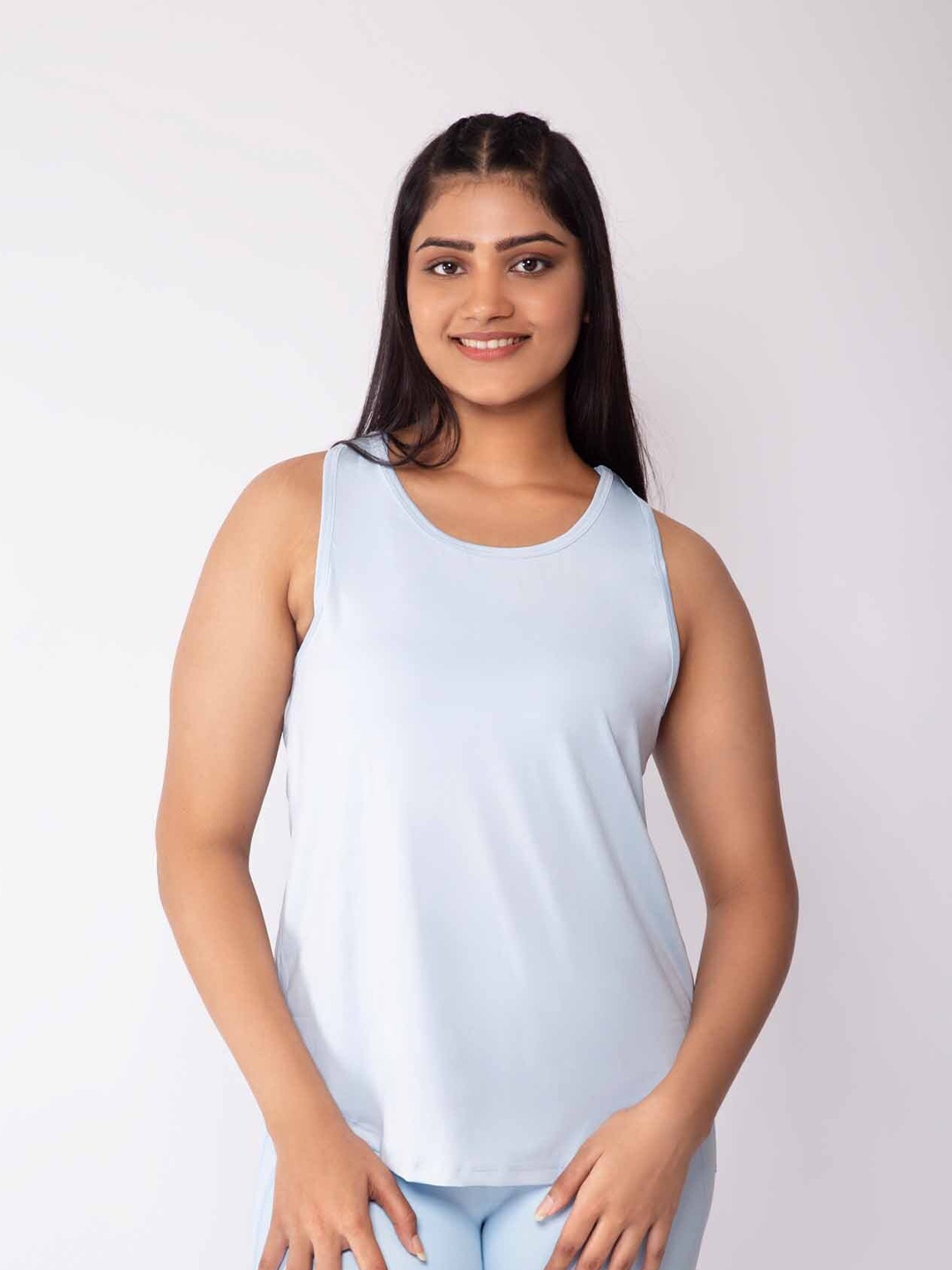 

aastey Women Blue Back Mesh Tank Top