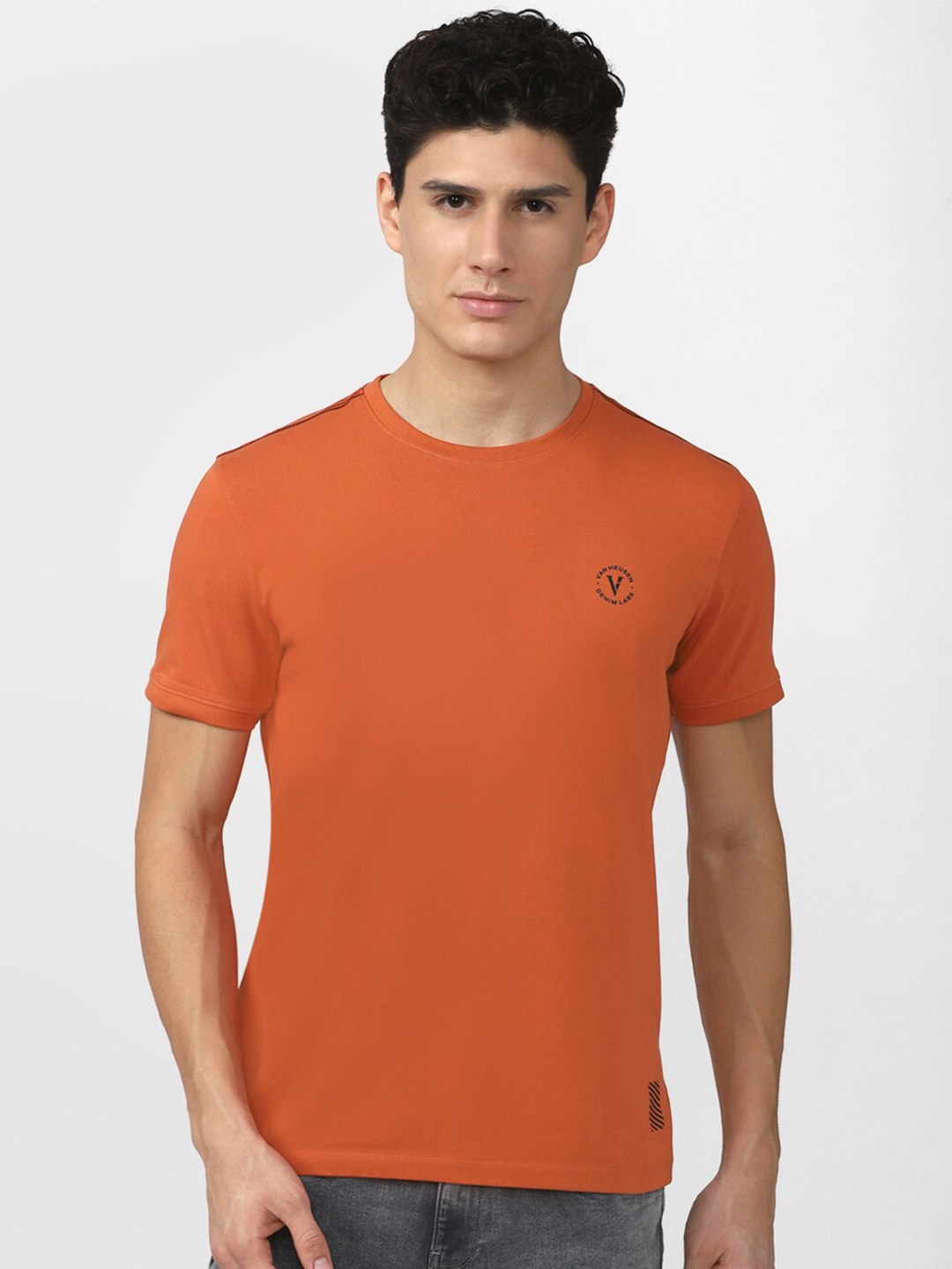 

VAN HEUSEN DENIM LABS Men Orange Printed Cotton T-shirt