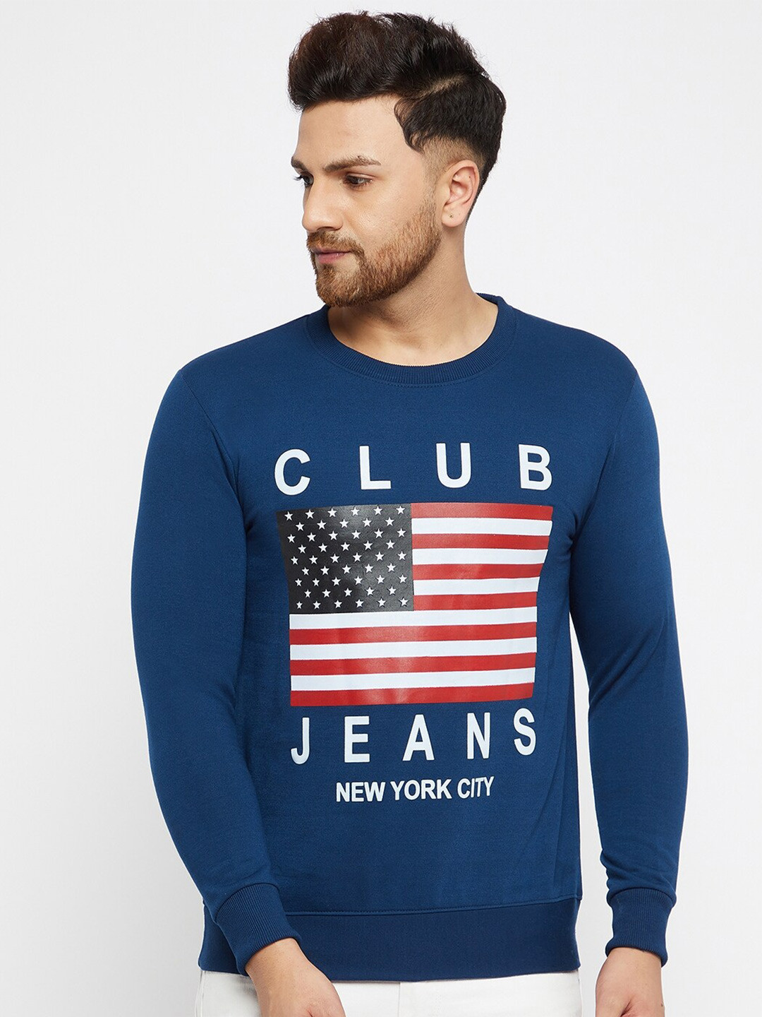

THE MILLION CLUB Men Navy Blue Printed Cotton Sweatshirt