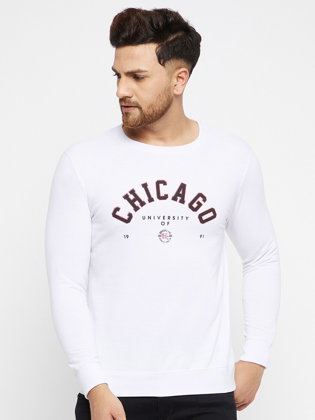 

THE MILLION CLUB Men White Printed Cotton Sweatshirt