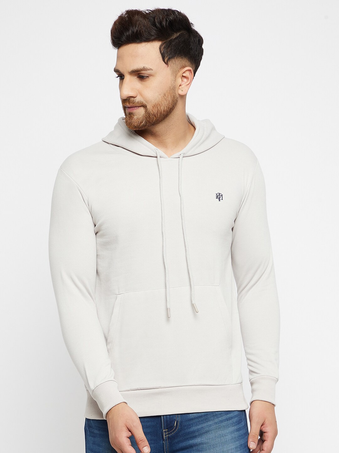 

THE MILLION CLUB Men Grey Cotton Hooded Sweatshirt