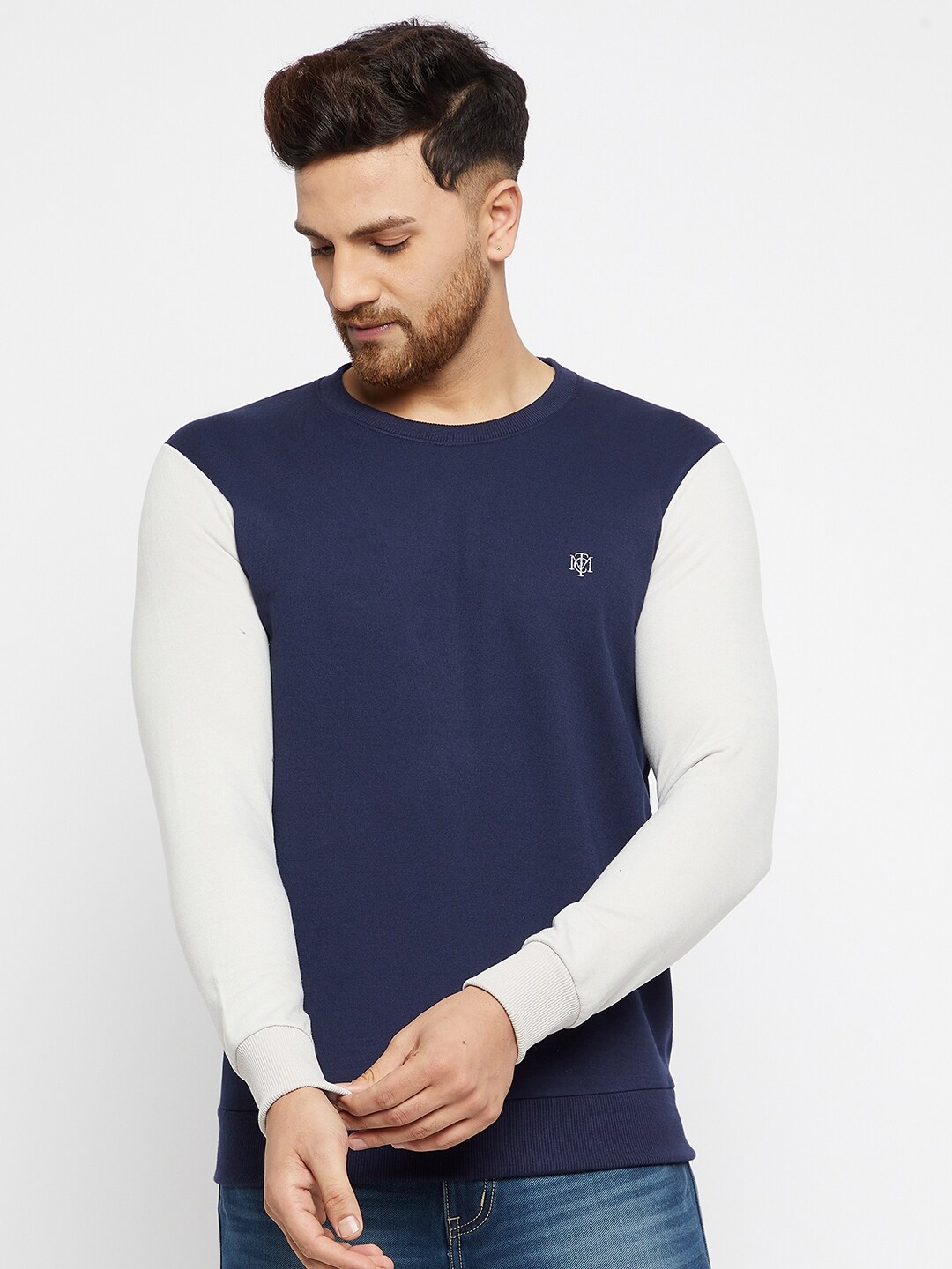 

THE MILLION CLUB Men Navy Blue Colourblocked Cotton Sweatshirt