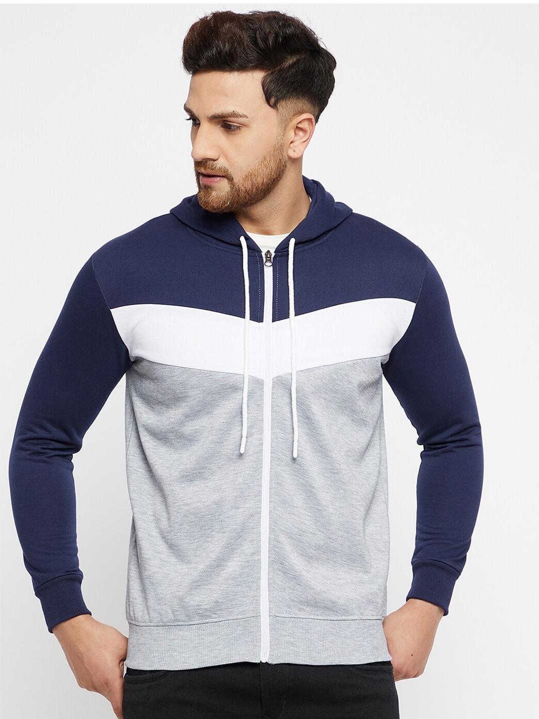 

THE MILLION CLUB Men Grey Colourblocked Hooded Cotton Sweatshirt