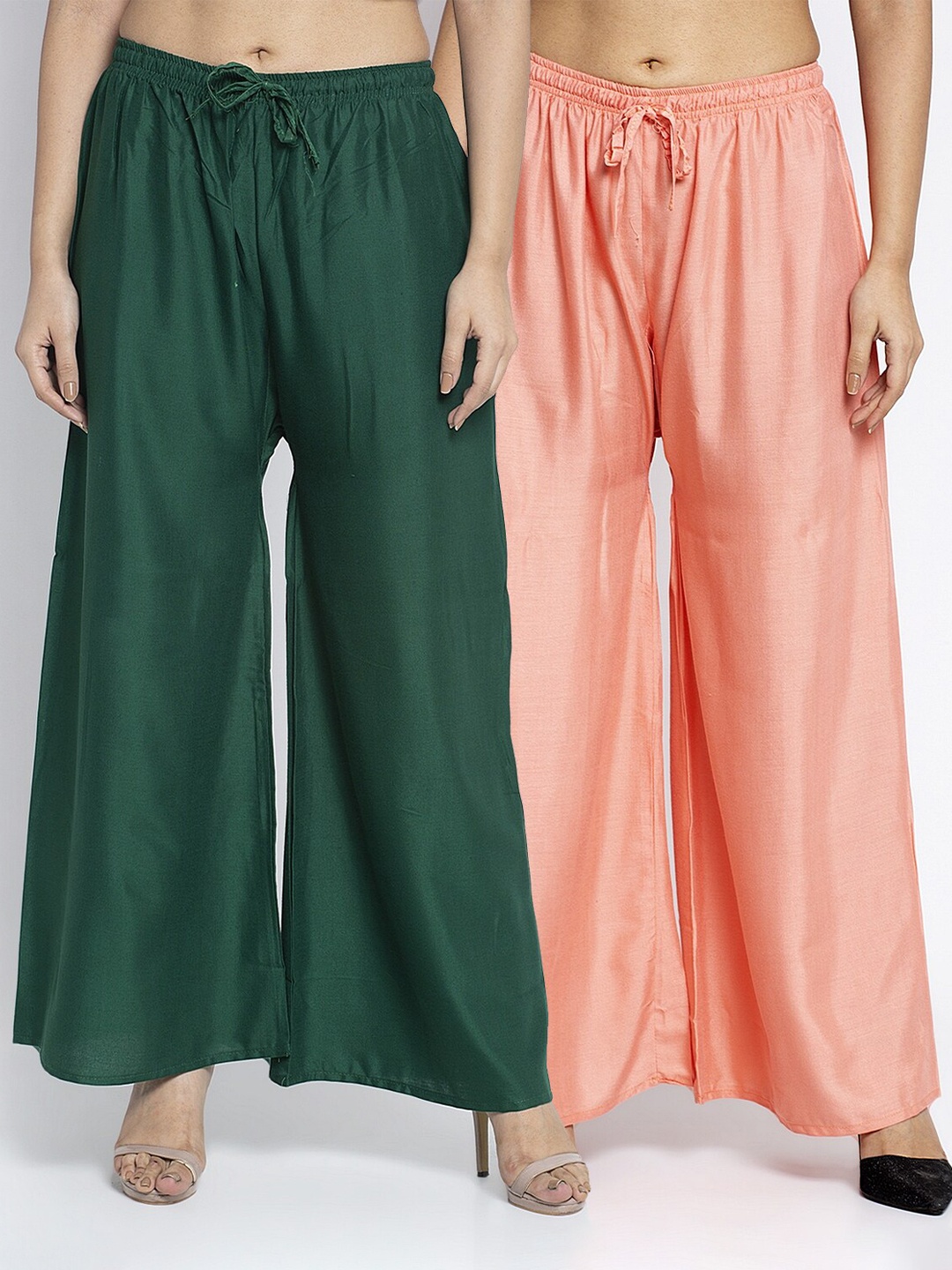 

GRACIT Women Pack of 2 Green & Peach-Coloured Ethnic Palazzos