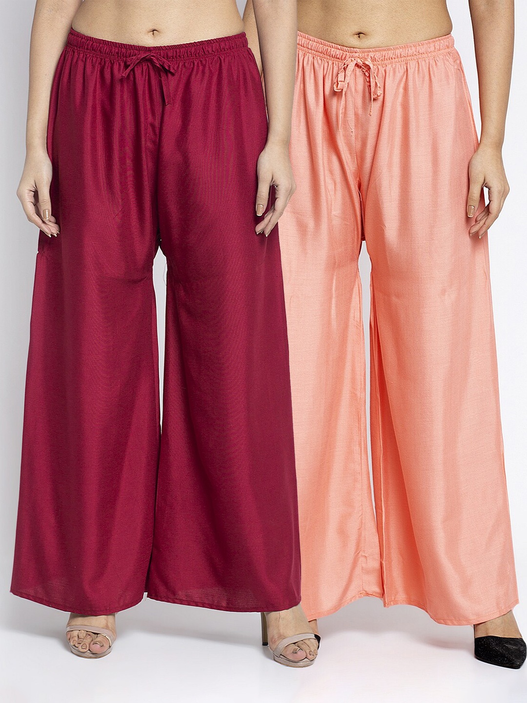 

GRACIT Women Pack of 2 Maroon & Peach-Coloured Ethnic Palazzos