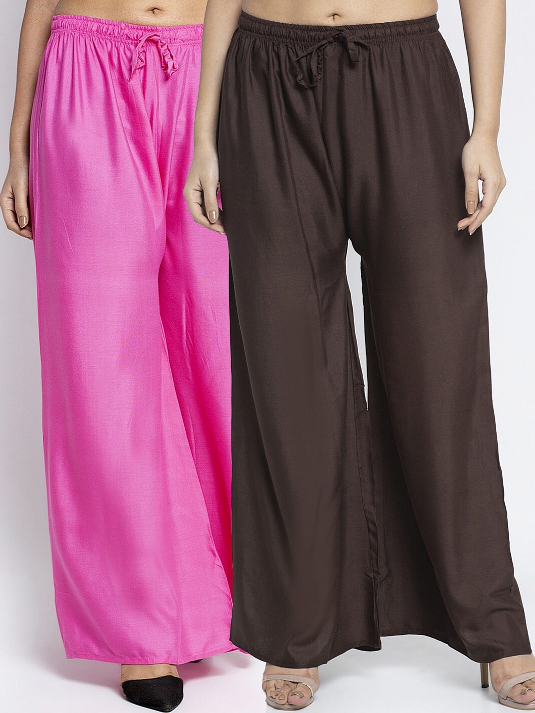 

GRACIT Women Pack of 2 Pink & Brown Ethnic Palazzos