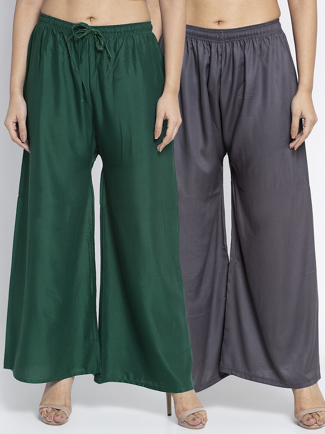 

GRACIT Women Pack of 2 Green & Grey Ethnic Palazzos