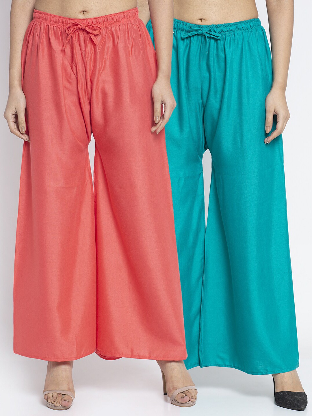 

GRACIT Women Pack Of 2 Orange & Green Ethnic Palazzos