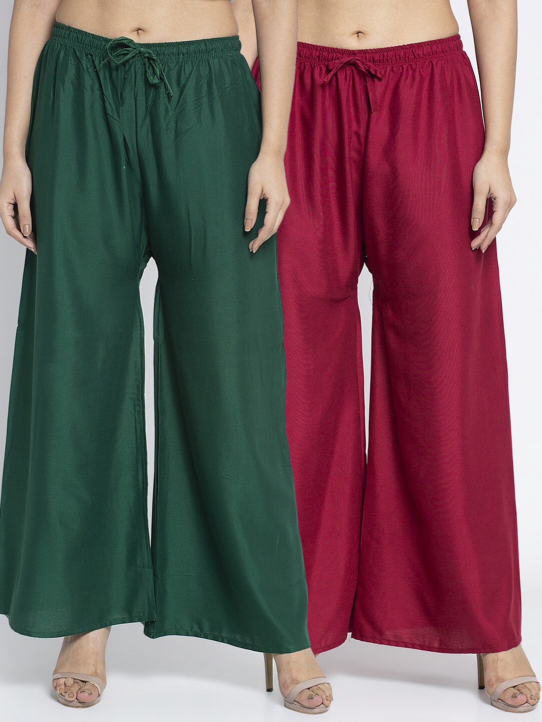 

GRACIT Women Pack of 2 Green & Maroon Ethnic Palazzos