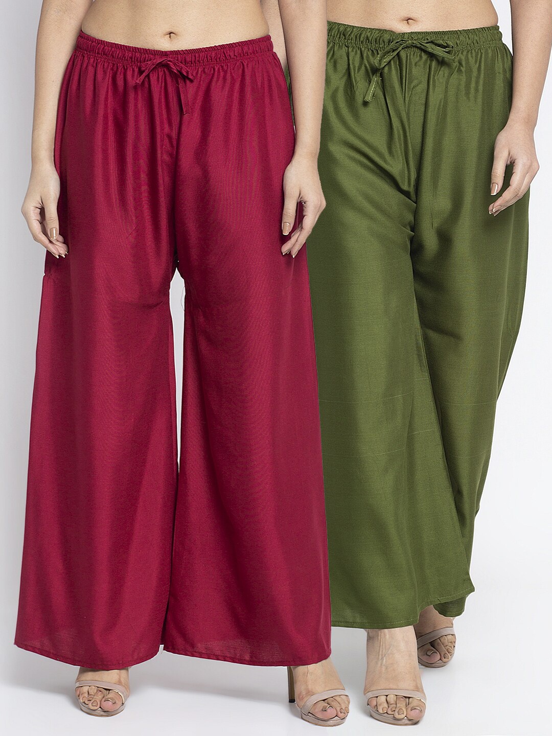 

GRACIT Women Pack Of 2 Maroon & Green Ethnic Palazzos
