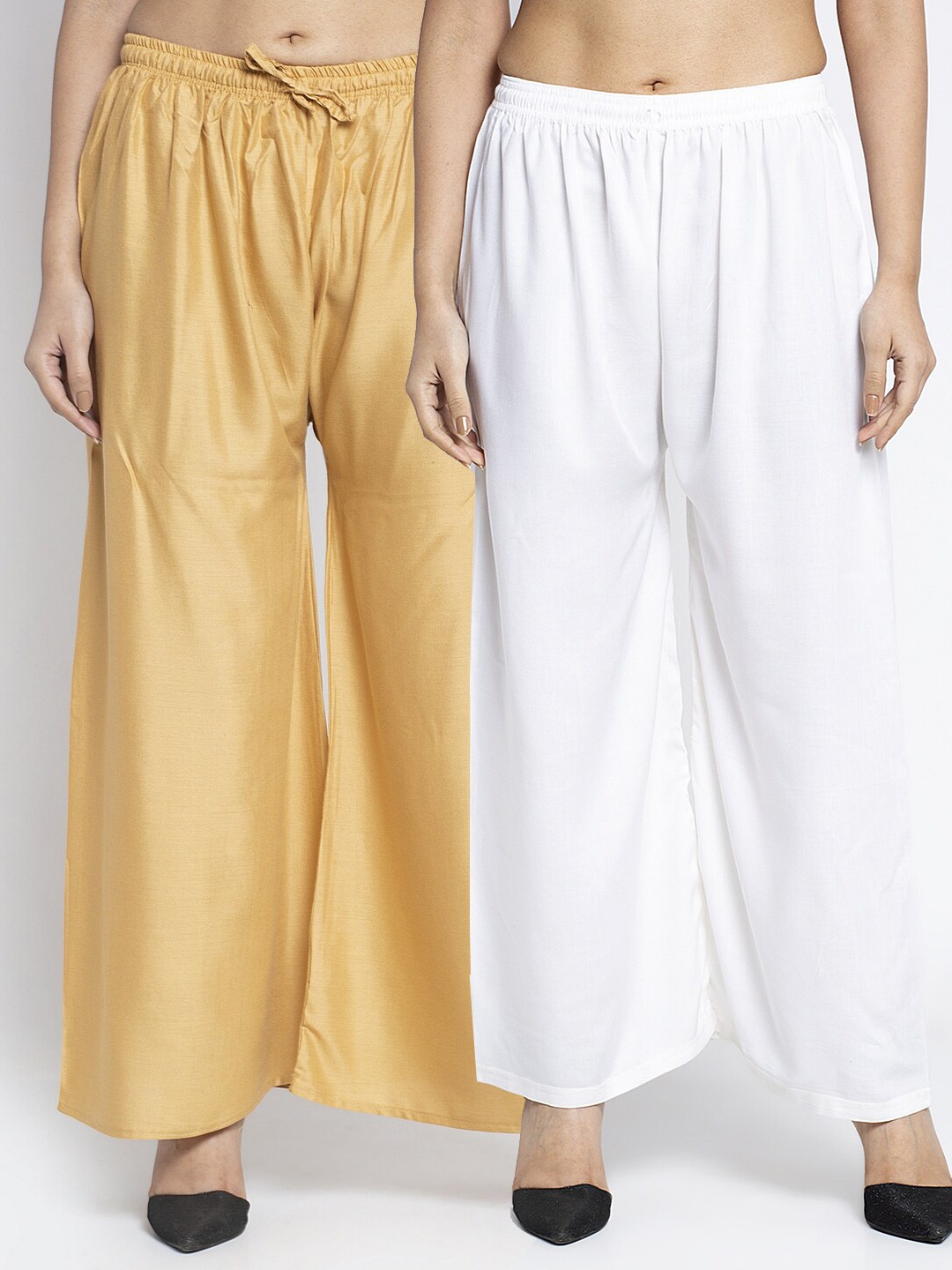 

GRACIT Women Pack of 2 Beige & White Ethnic Palazzos