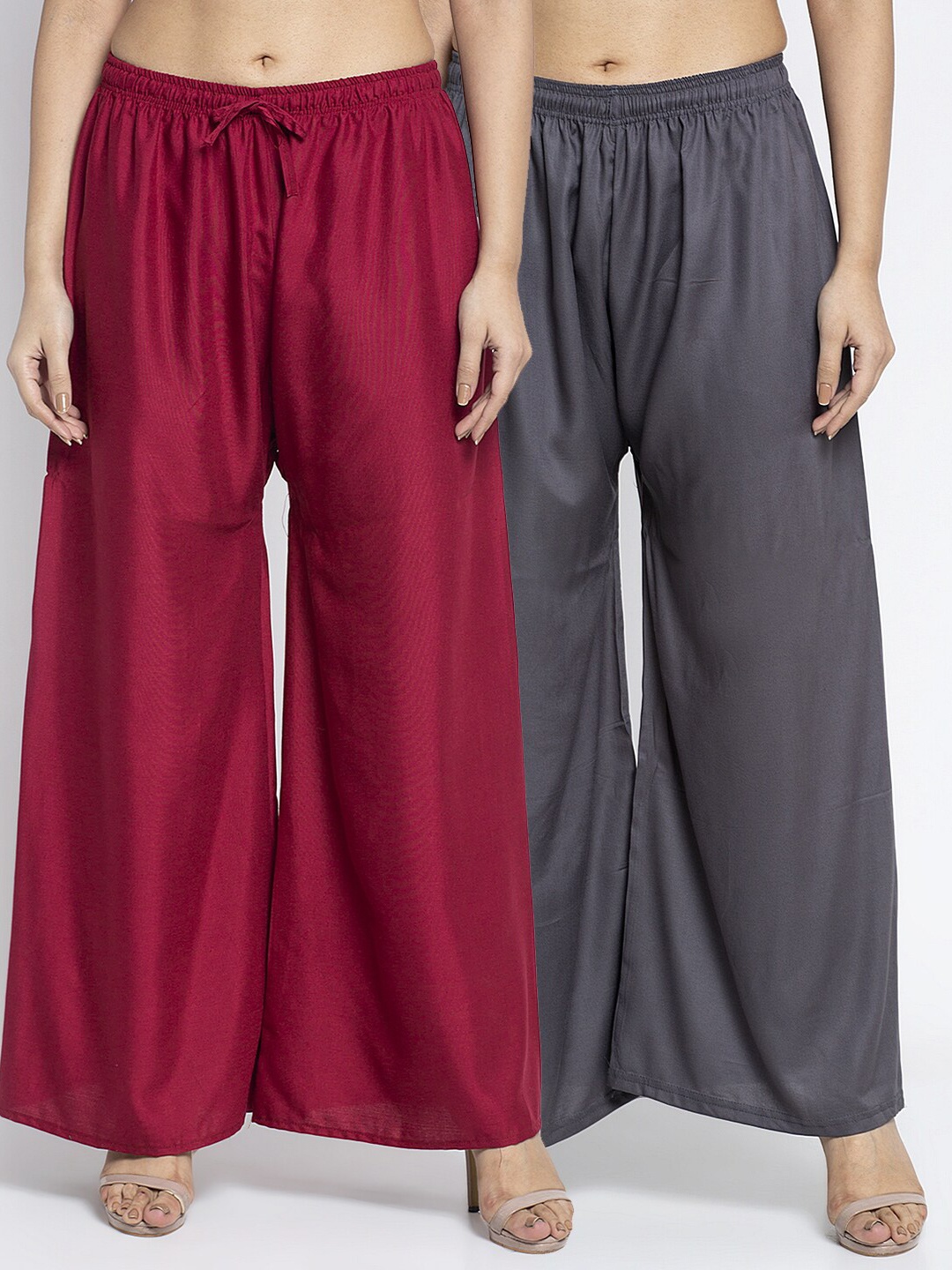 

GRACIT Women Pack of 2 Maroon & Grey Ethnic Palazzos