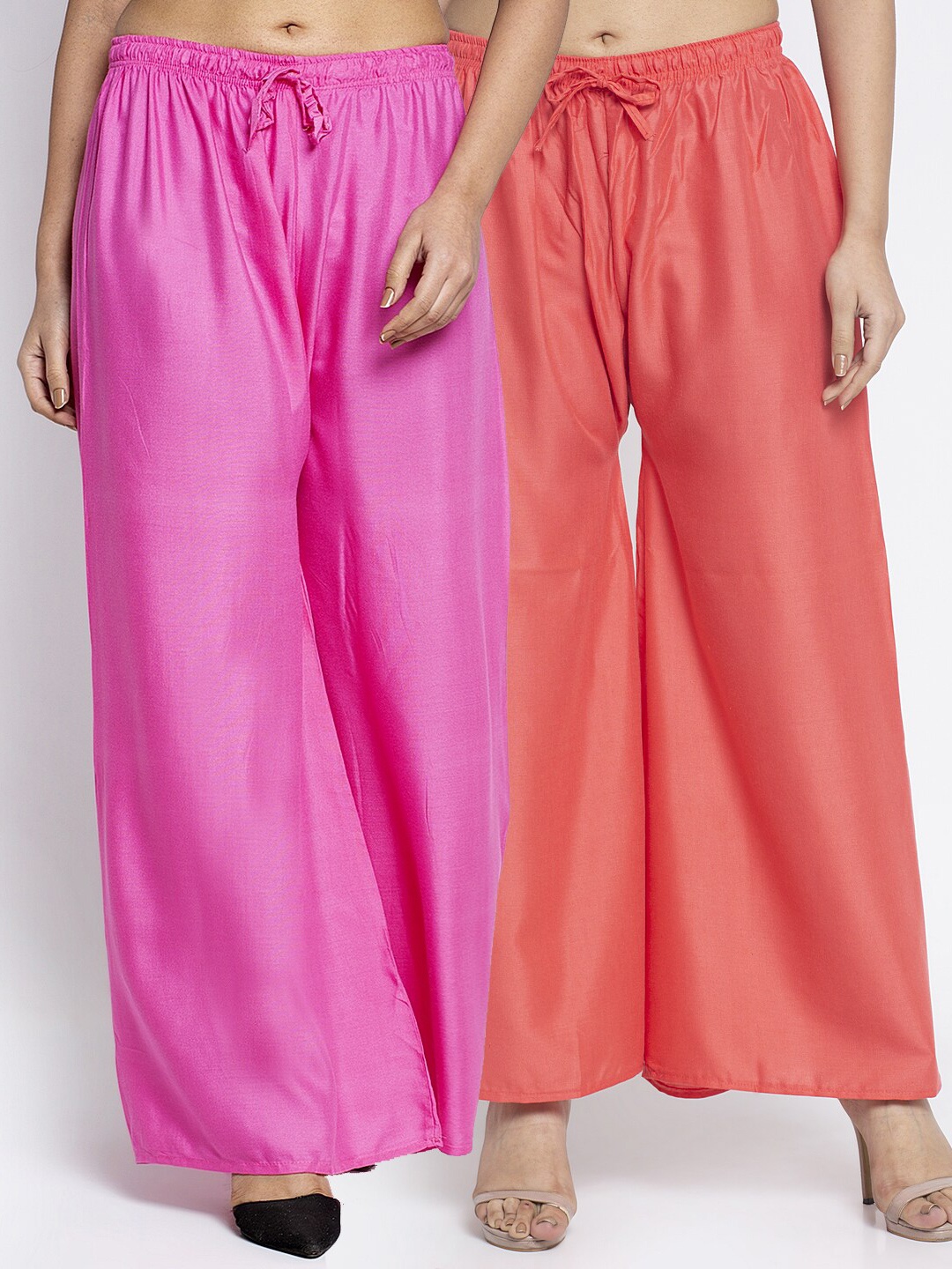

GRACIT Women Pack of 2 Pink & Orange Ethnic Palazzos