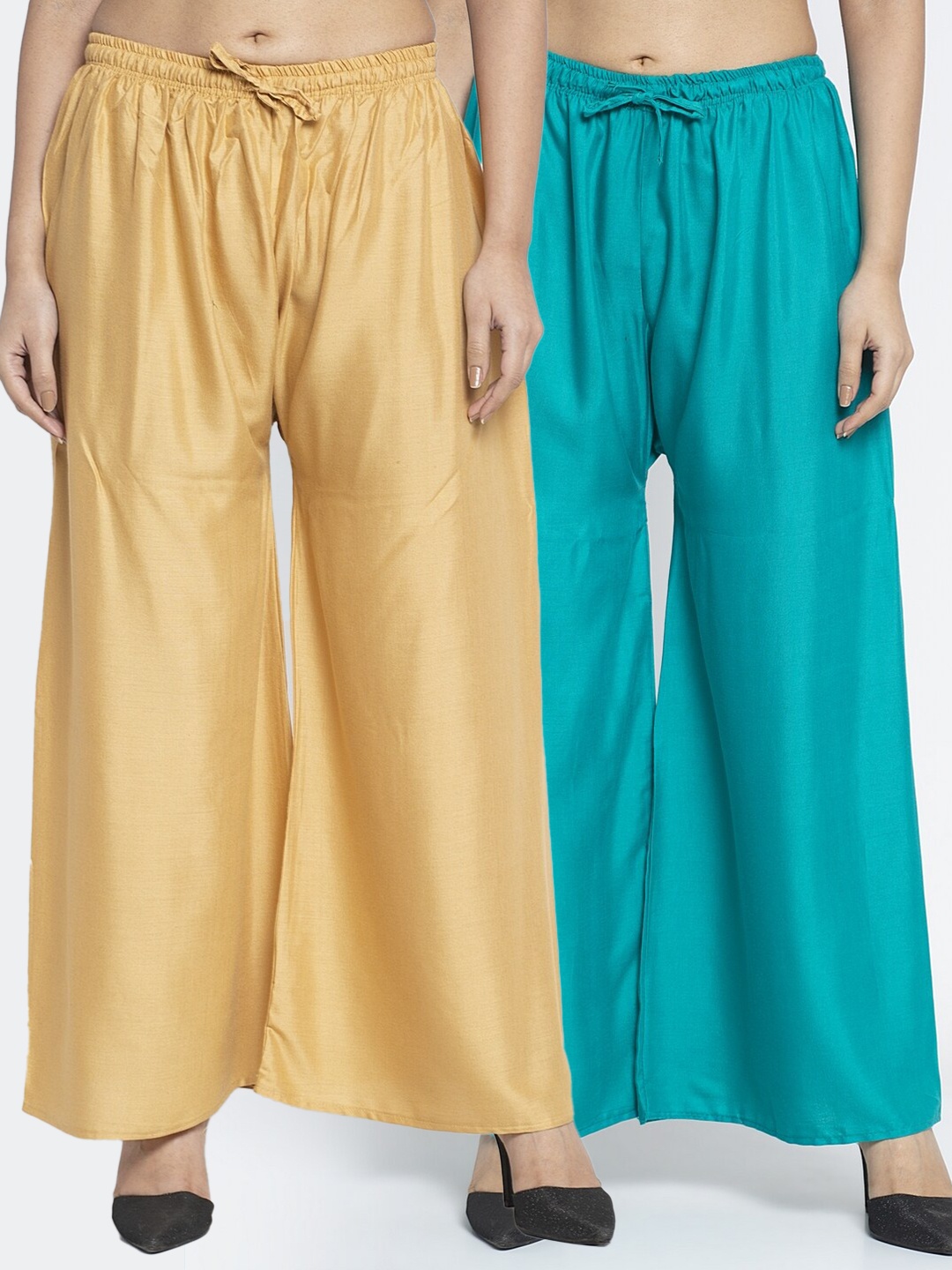 

GRACIT Women Pack of 2 Beige & Sea Green Ethnic Palazzos