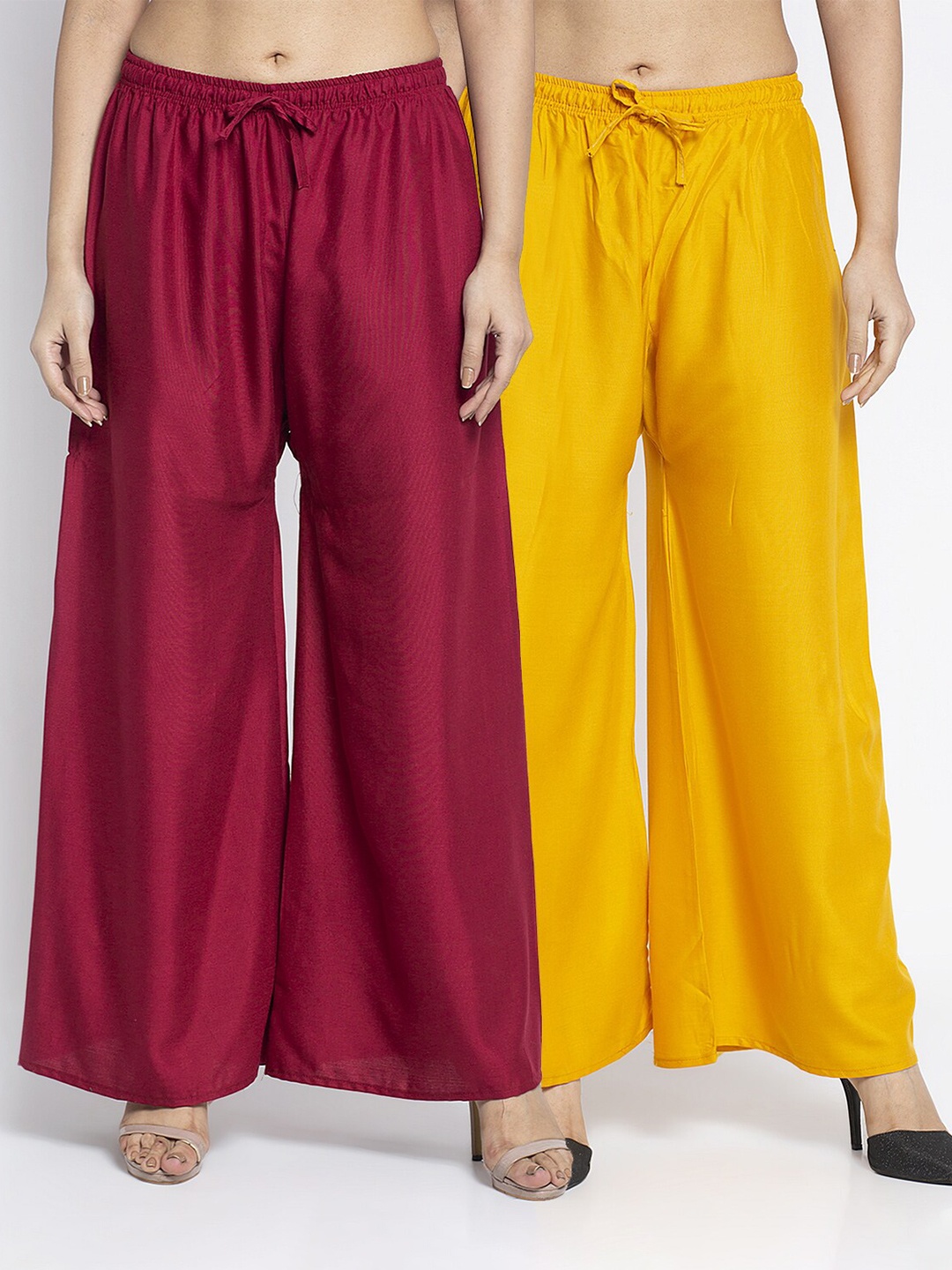 

GRACIT Women Pack of 2 Maroon & Yellow Ethnic Palazzos