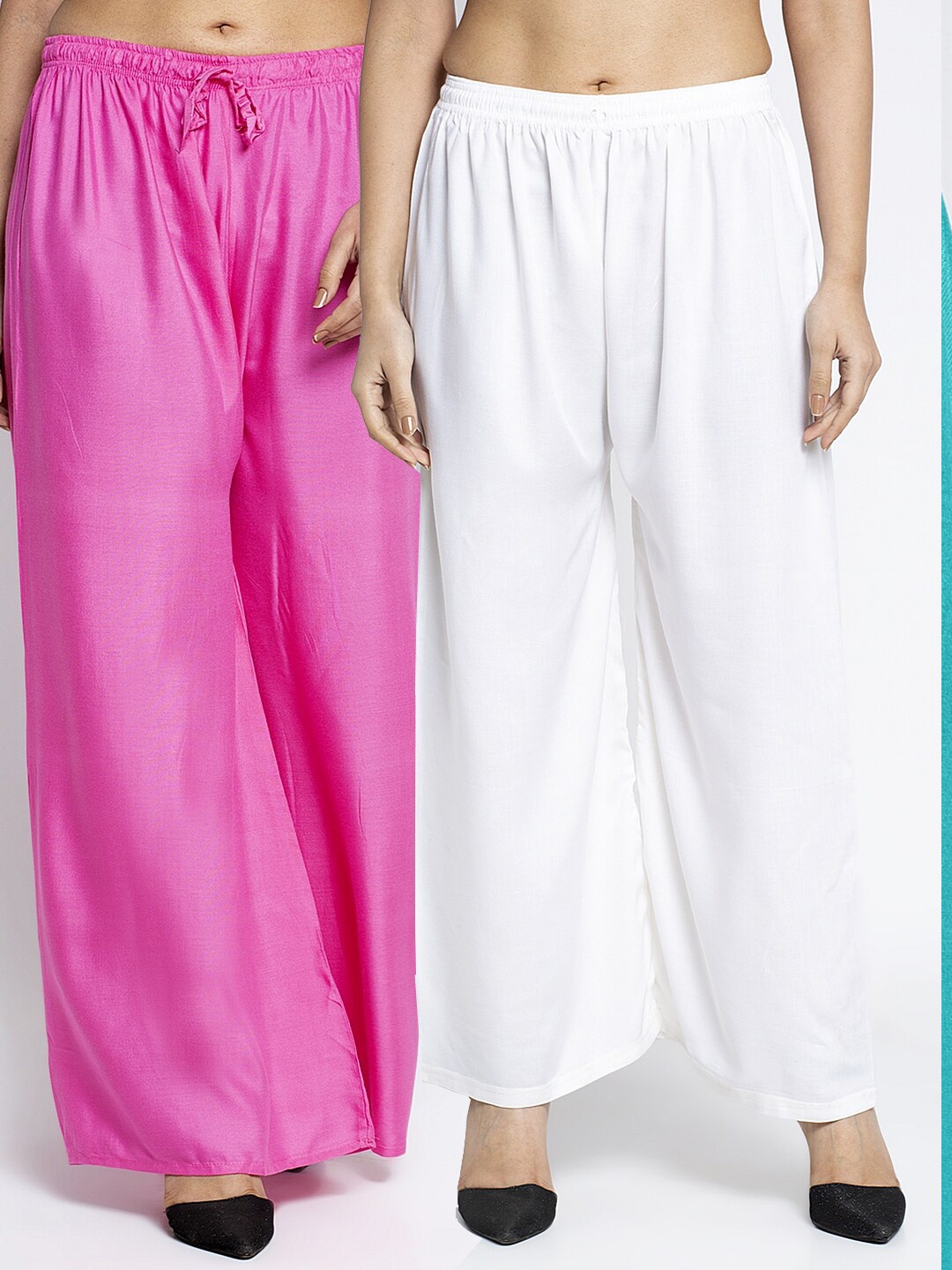 

GRACIT Women Pack of 2 Pink & White Ethnic Palazzos
