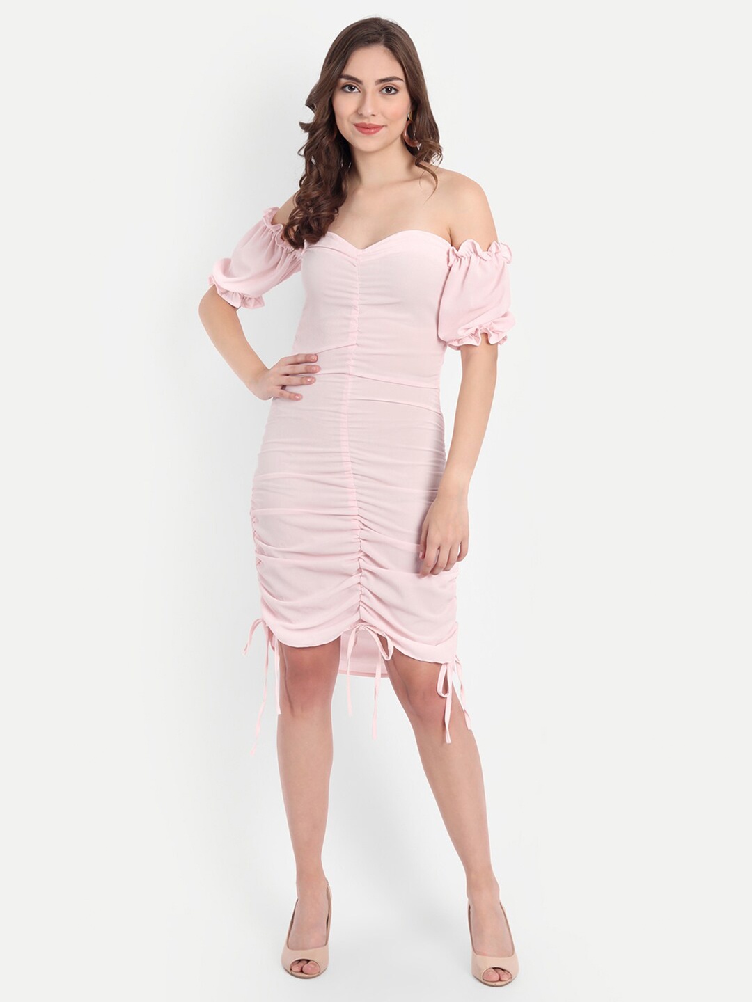 

Emprall Pink Solid Crepe Bodycon Dress