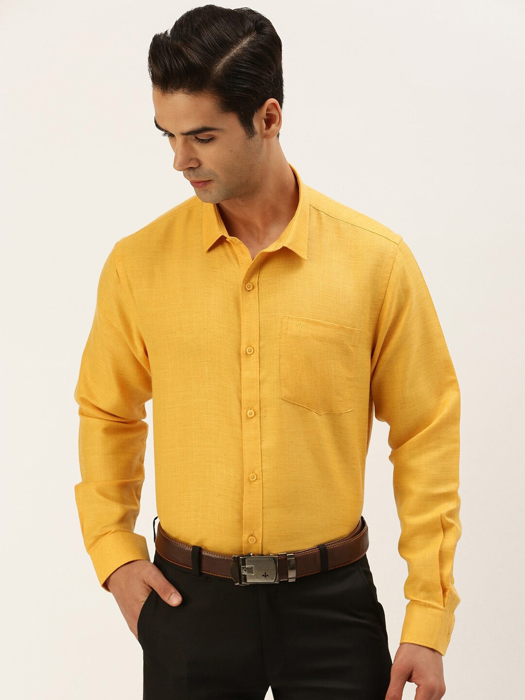 

Ramraj Men Yellow Solid Formal Shirt